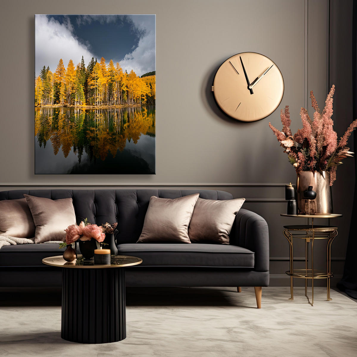 WANDBILD goldene waldbäume landschaft - Gelb, Textil (40/60cm) - Feeby