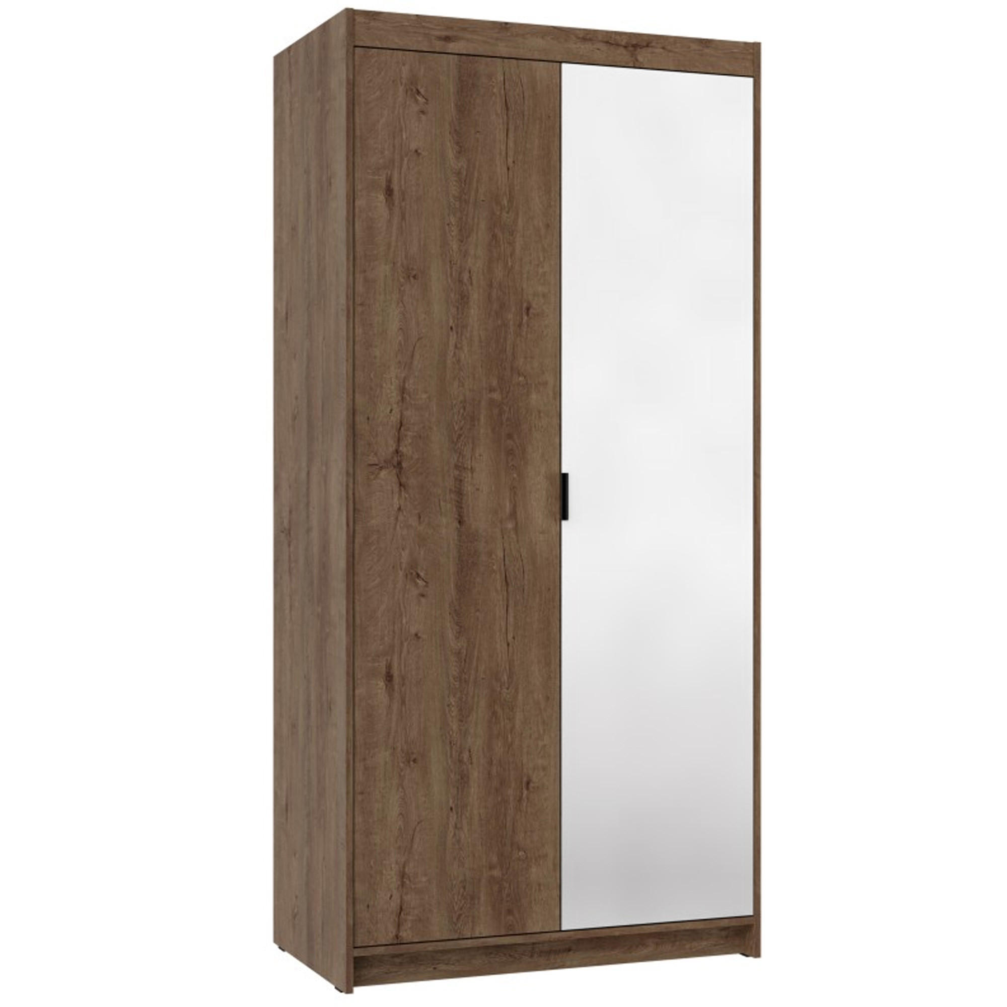 DREHTÜRENSCHRANK Elena mit 2 Türen und Spiegel, 90 cm, Eiche Lefkas - Eichefarben, Holzwerkstoff (90/190/53cm) - Beautysofa