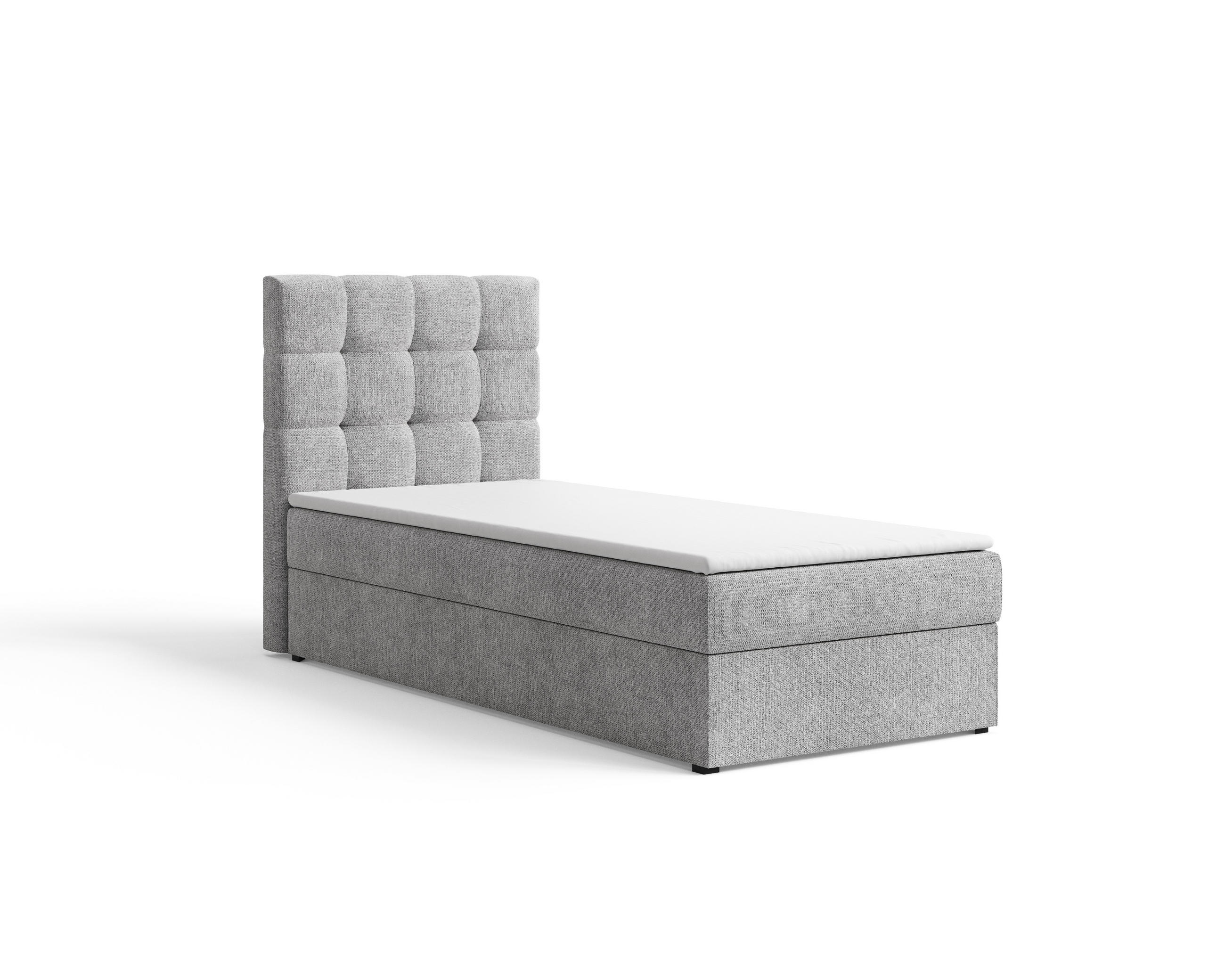 BOXBETT - Bett 05 OSLO - Aragon - 90x200 cm - mit Bettkasten und Komfort-Topper - Hellgrau, Holz (90/200cm) - ROYAL24_MARKT