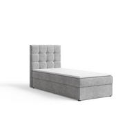 BOXBETT - Bett 05 OSLO - Aragon - 90x200 cm - mit Bettkasten und Komfort-Topper - Hellgrau, Holz (90/200cm) - ROYAL24_MARKT