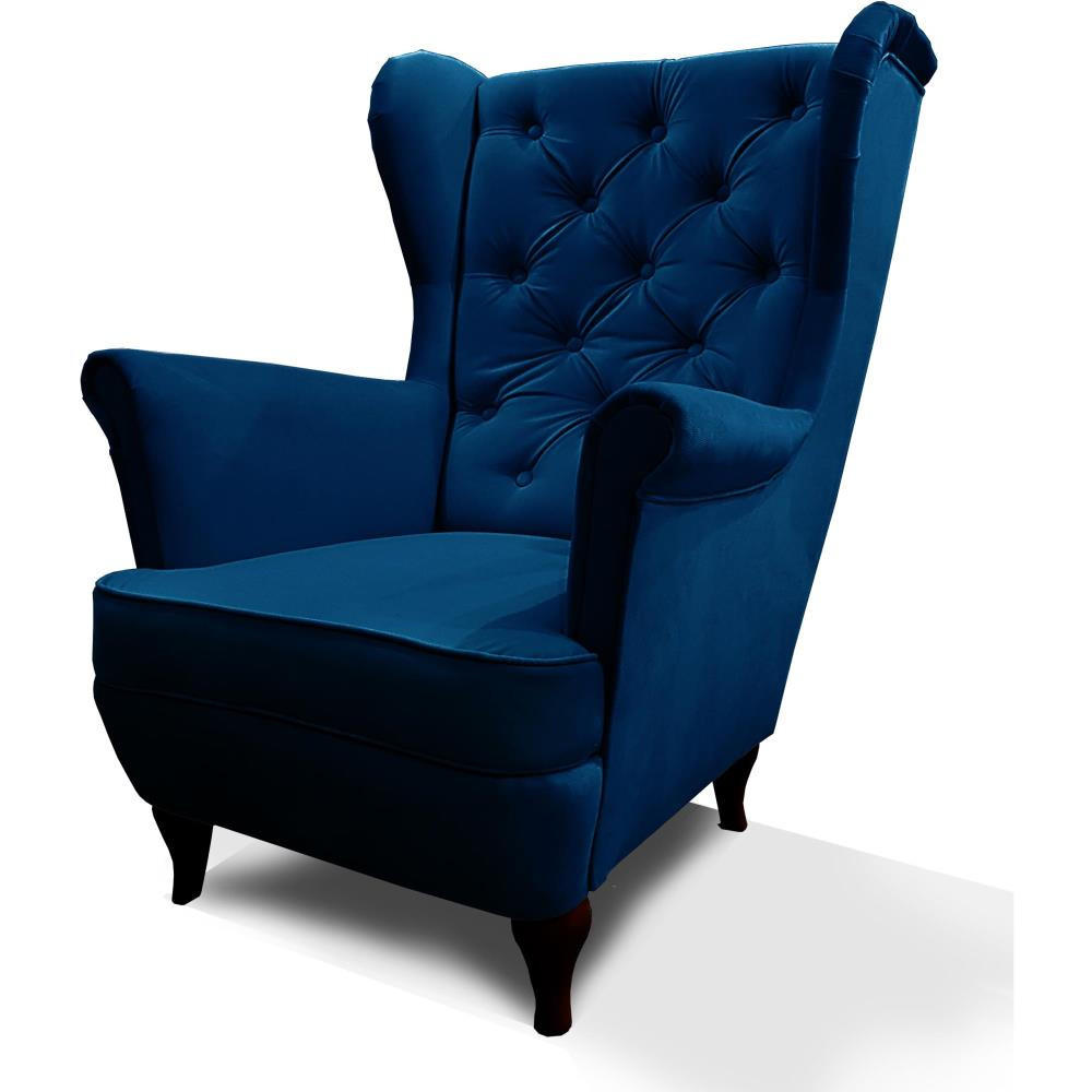 Beautysofa KŘESLO Chesterfield Falco tmavě modré s nohami v barvě wenge
