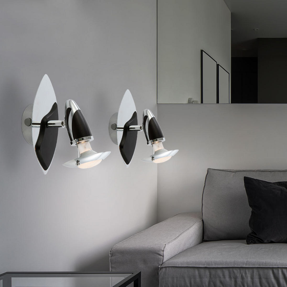 WANDLEUCHTE LORD Stahl Schwarz beweglich 2er Set - Schwarz, Metall (17/20/17.5cm) - Globo Lighting