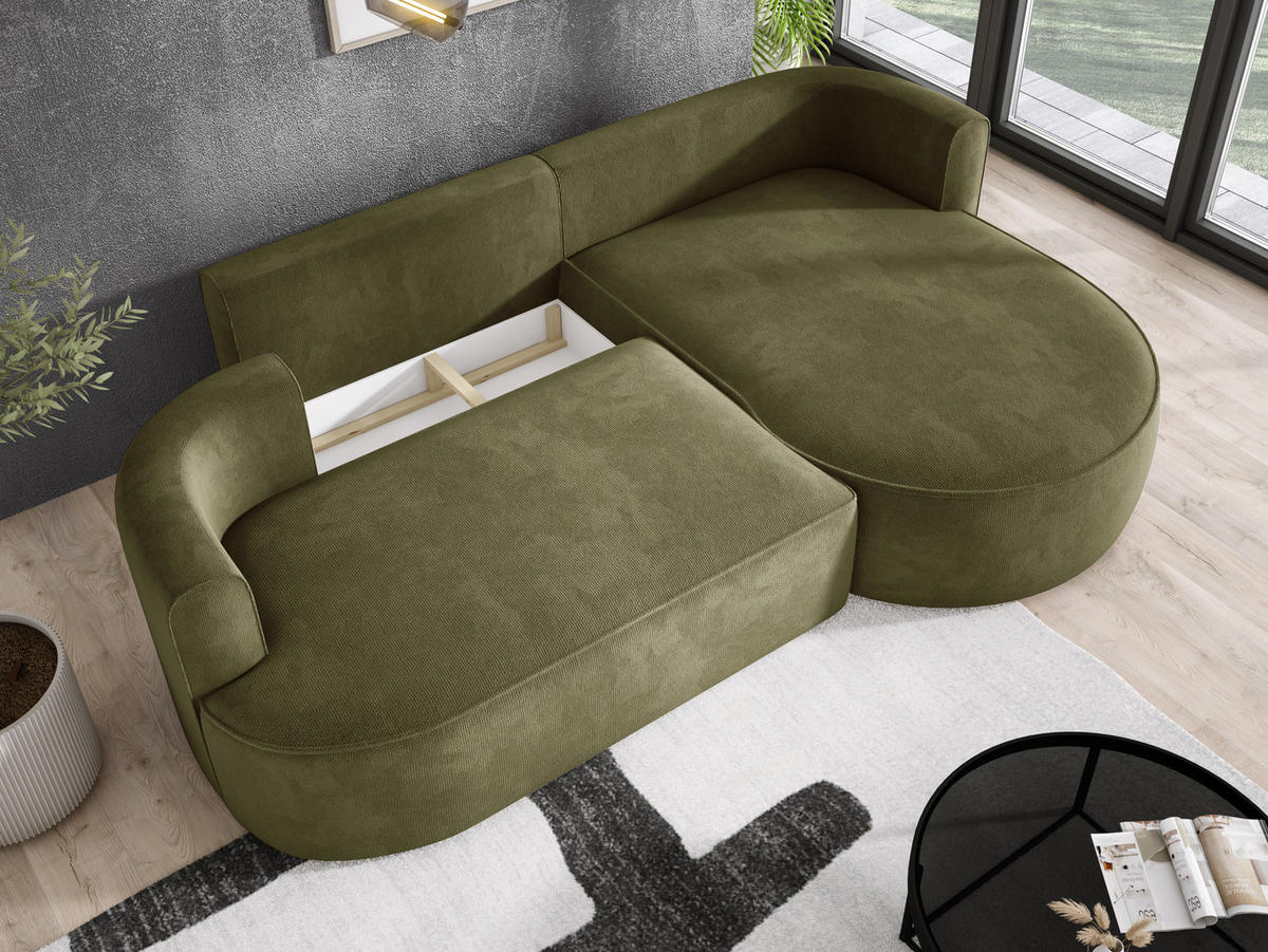 ECKSOFA FIORE-L Moderne Ausziehbare Schlaf-Funktion, automatischer Auffaltung, lose Rückenkissen freistehend RECHTS 284x183x82 cm cm Green - Grün, Holz/Textil (284/183cm) - DomoHome
