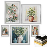 WANDBILDER 5er Set - 50x50 cm & 20x30 cm & 40x60 cm Silberner Rahmen - Blumen und Früchte in Vasen - Silberfarben, Kunststoff (40/60cm) - ArtPrintCave