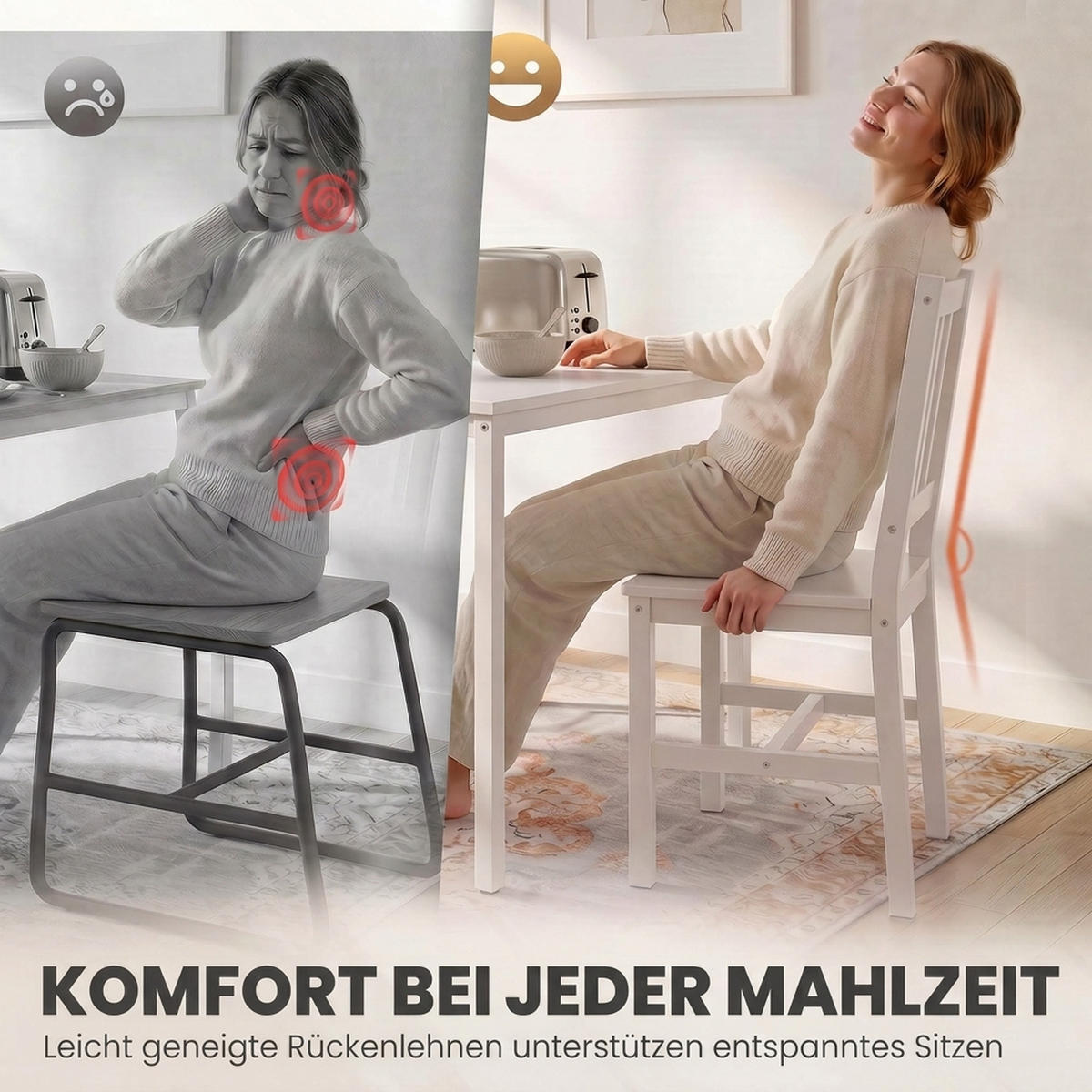 ESSGRUPPE MDF Kohlenstoffstahl Weiß - Weiß, Holzwerkstoff/Metall (60/75/80cm) - HOMCOM