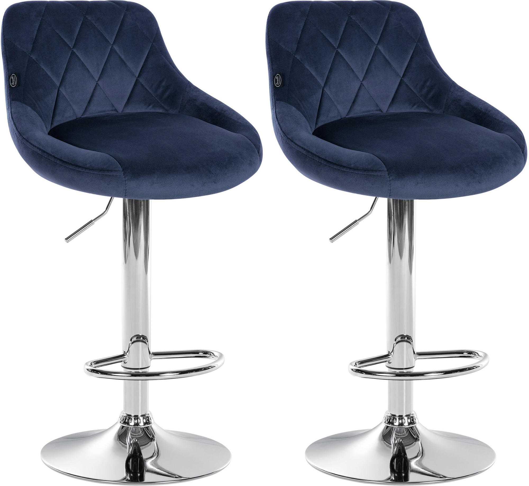 BARHOCKER 2er Set Samt blau - Chromfarben/Blau, Textil/Metall (46/83/49cm) - CLP