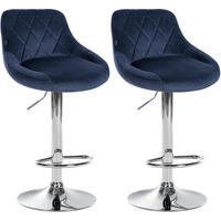 BARHOCKER 2er Set Samt blau - Chromfarben/Blau, Textil/Metall (46/83/49cm) - CLP