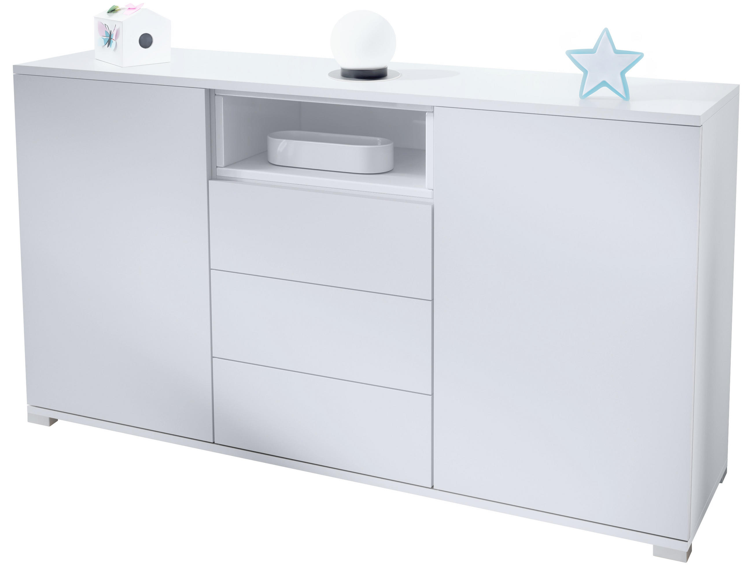 Vladon Sideboard Weiß Hochglanz 138.5x75.5x35 cm