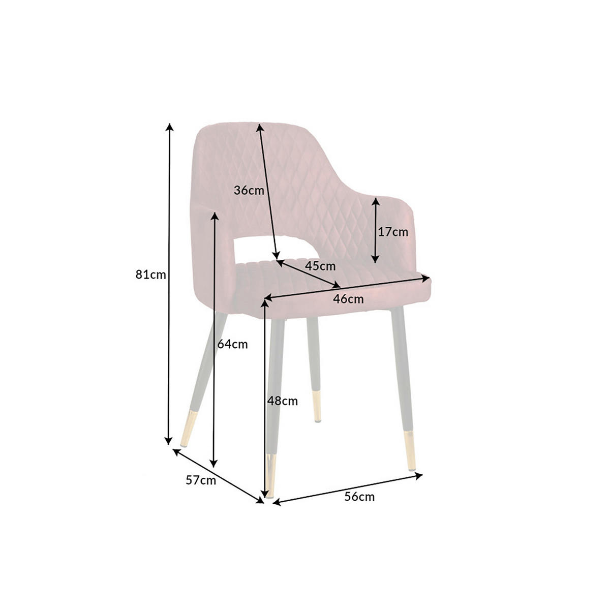 STUHL PARIS Samt Rot 80 cm - Rot/Goldfarben, Textil/Metall (56/81/57cm) - riess-ambiente