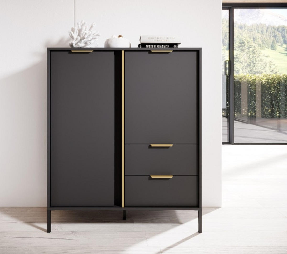 KOMMODE Anthrazit LARYSA Hoch - Graphitfarben, Holzwerkstoff (103.3/123.4/39.5cm) - Sepro Meble