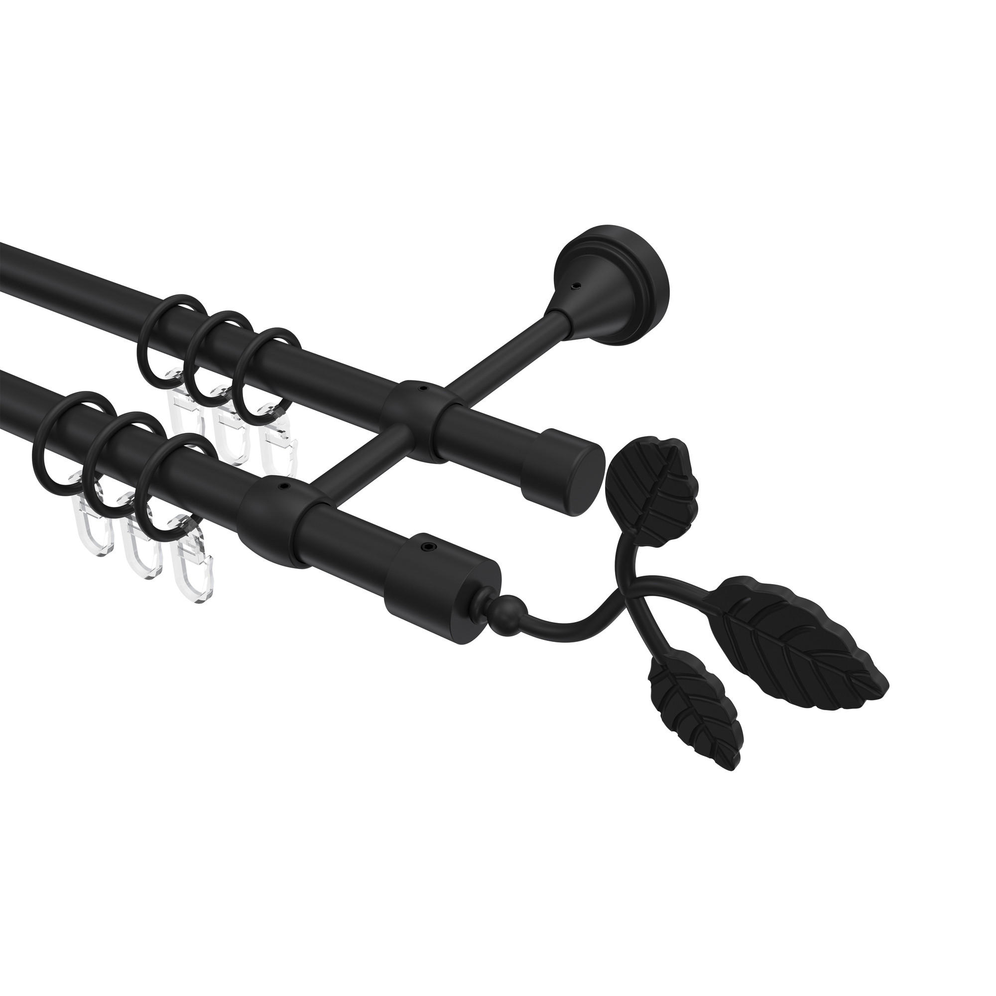 GARDINENSTANGE Primus Alessia 480 cm (geteilt in 3 x 160 cm), 2-läufig, 16 mm Ø Schwarz - Schwarz, Metall (480cm) - INTERDECO