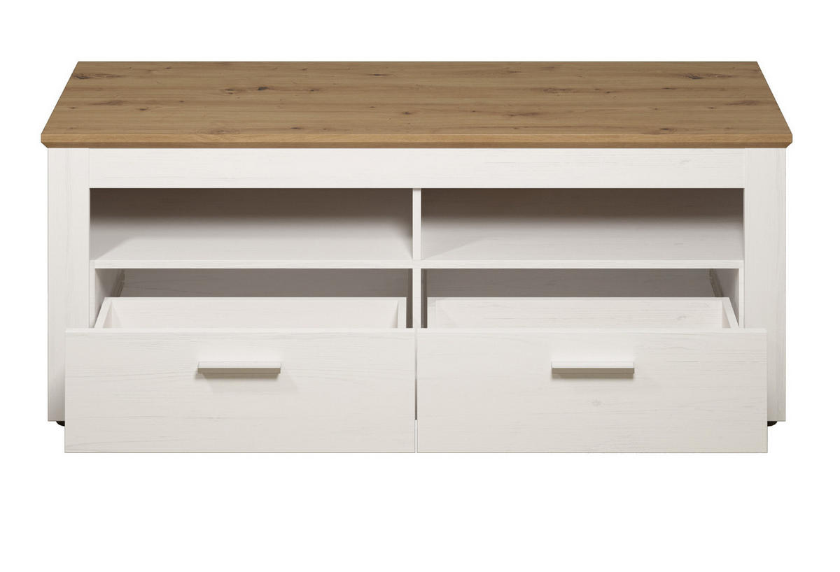 TV-LOWBOARD Pinie weiß, Eiche Artisan Landhaus 148 x 59 cm, Fernsehtisch in Komforthöhe - Silberfarben/Schwarz, Holzwerkstoff/Kunststoff (148/59/45cm) - Top.Furn