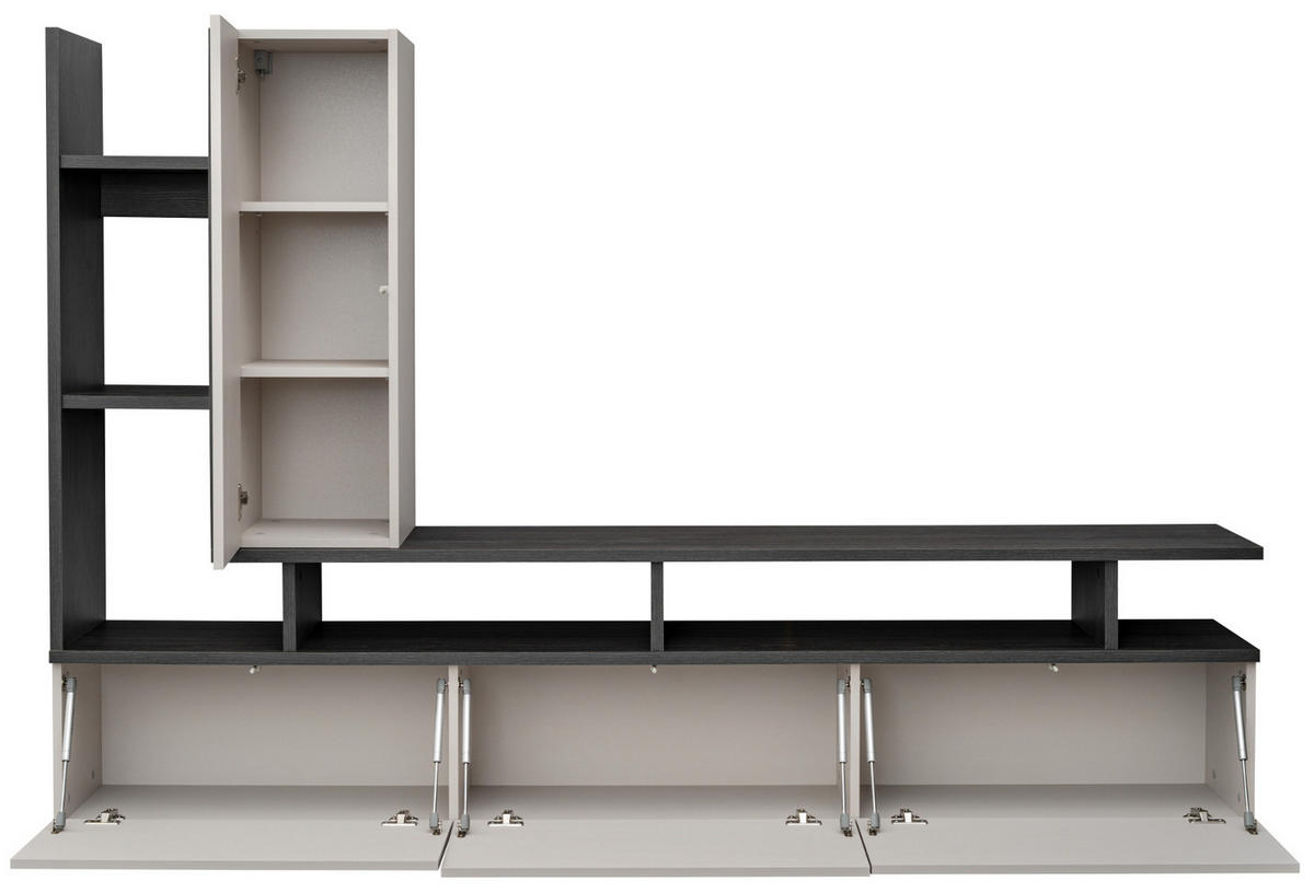 WOHNWAND Graphit Eiche, Kaschmir 210 cm hängend, Schrankwand mit Push-to-Open - Kaschmir/Grau, Holzwerkstoff (210/140/35cm) - Inn.Furn