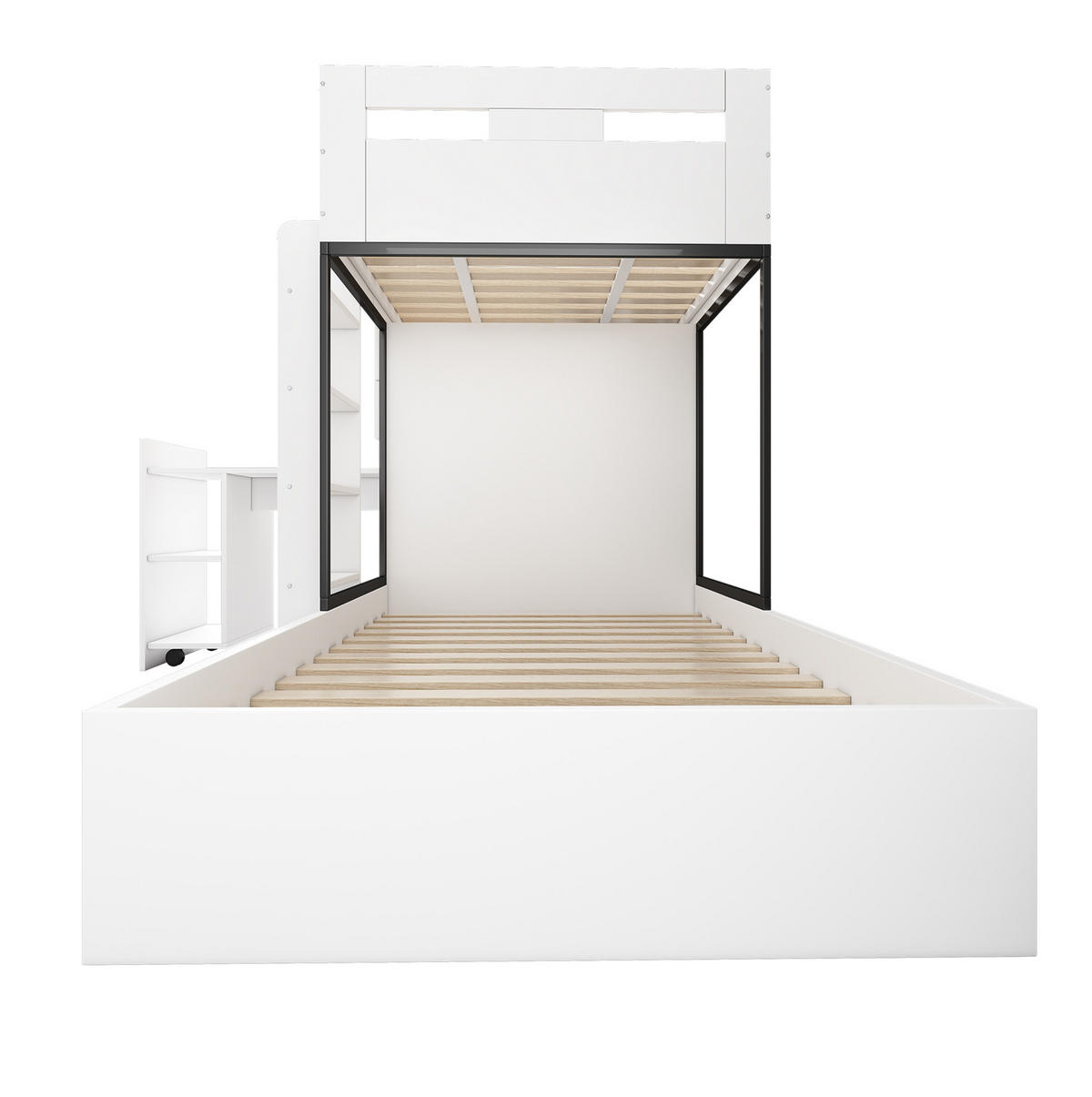 ETAGENBETT aus MDF 90x200 cm Weiß/Schwarz mit ausziehbarem Schreibtisch, Kleiderschrank und Stauraum - Weiß, Holzwerkstoff (90/200cm) - IVMEU