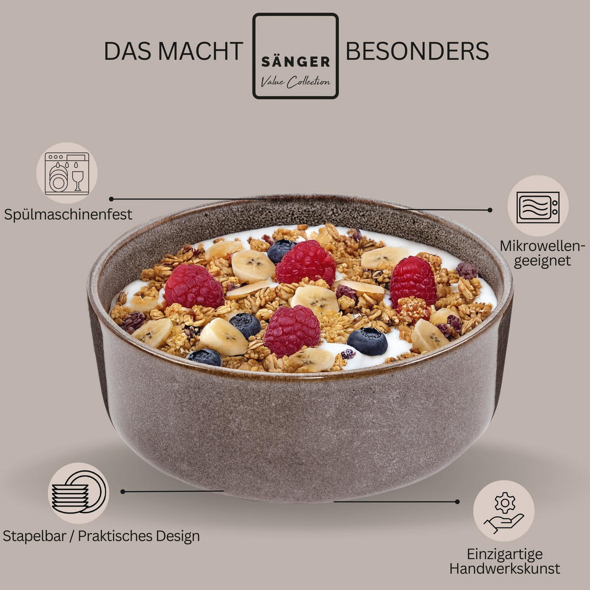 SCHALEN SET KAIRO GRAPHIT - 4 teilig aus Steingut - Braun, Keramik (26.5cm) - Sänger