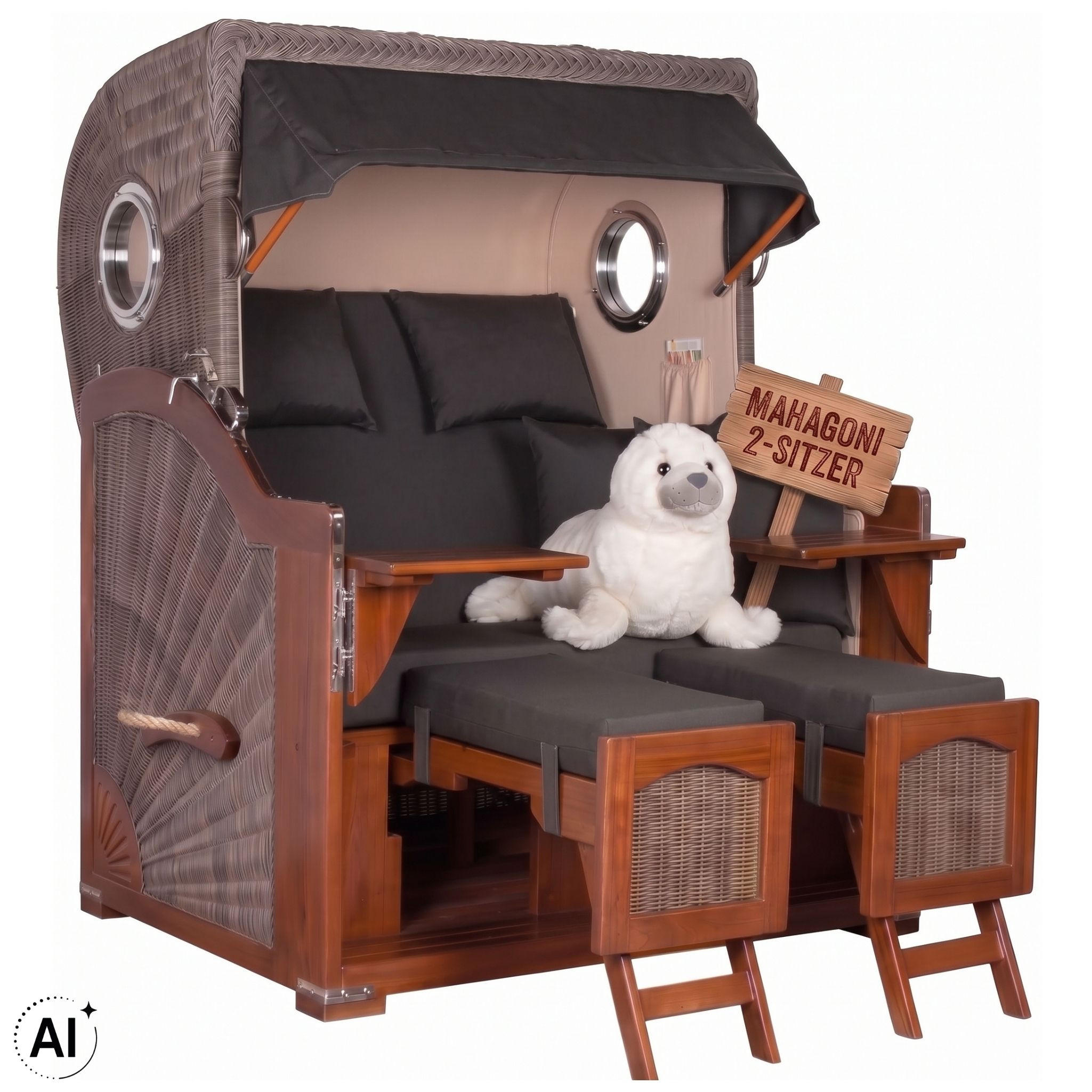 STRANDKORB 2-Sitzer Düne Mahagoni 548 - Schwarz/Braun, Holz (125/170/80cm) - Mr. Deko