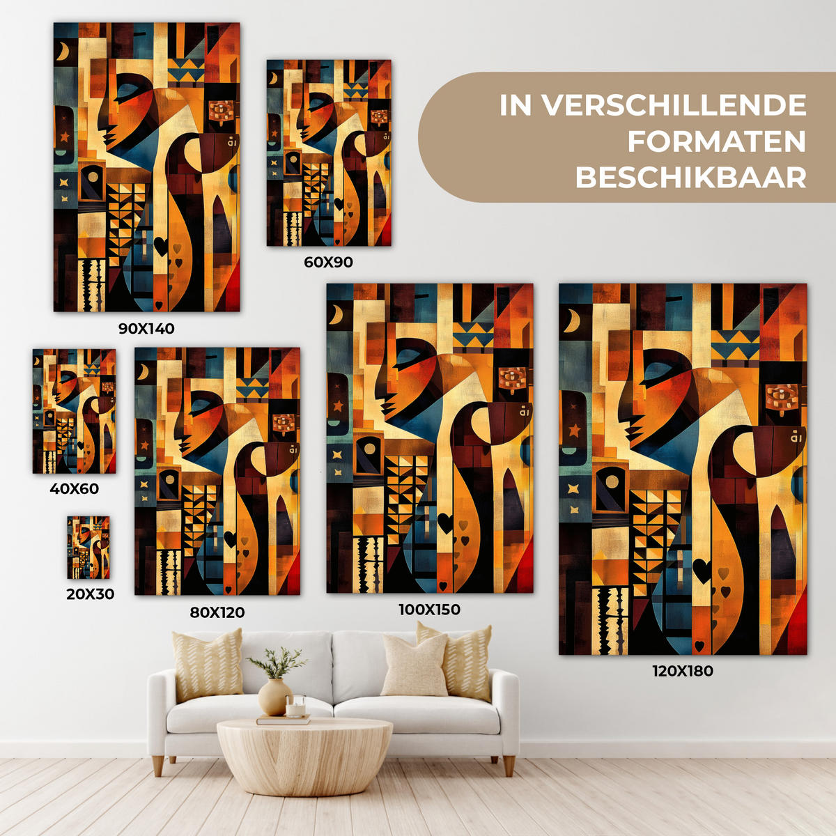 LEINWANDBILD Figuren - Abstrakt - Symbole 80x120 cm - Terracotta, Textil (80/120cm) - MuchoWow