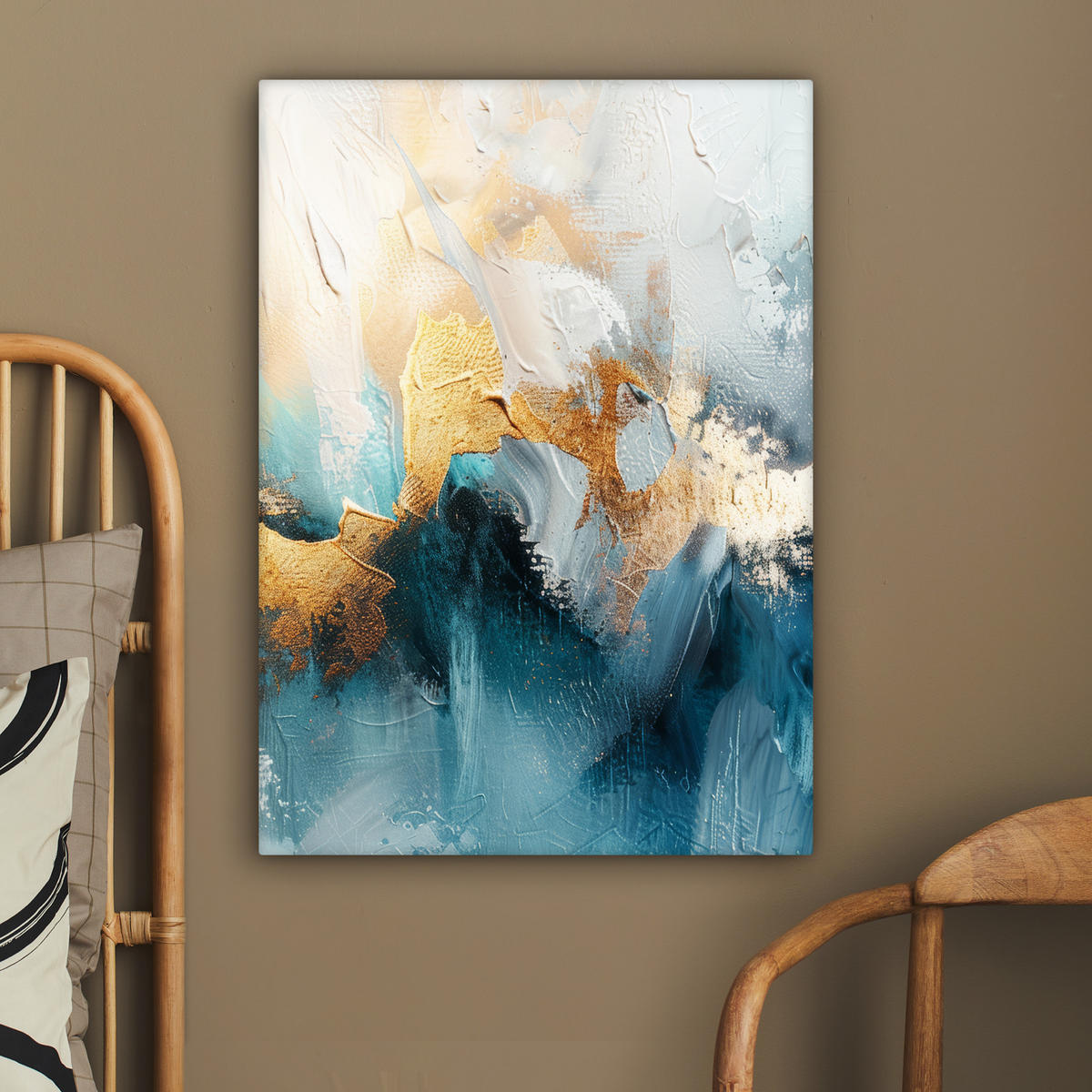 LEINWANDBILD Abstrakt - Kunst - Gold - Blau 60x80 cm - Petrol, Textil (60/80cm) - MuchoWow