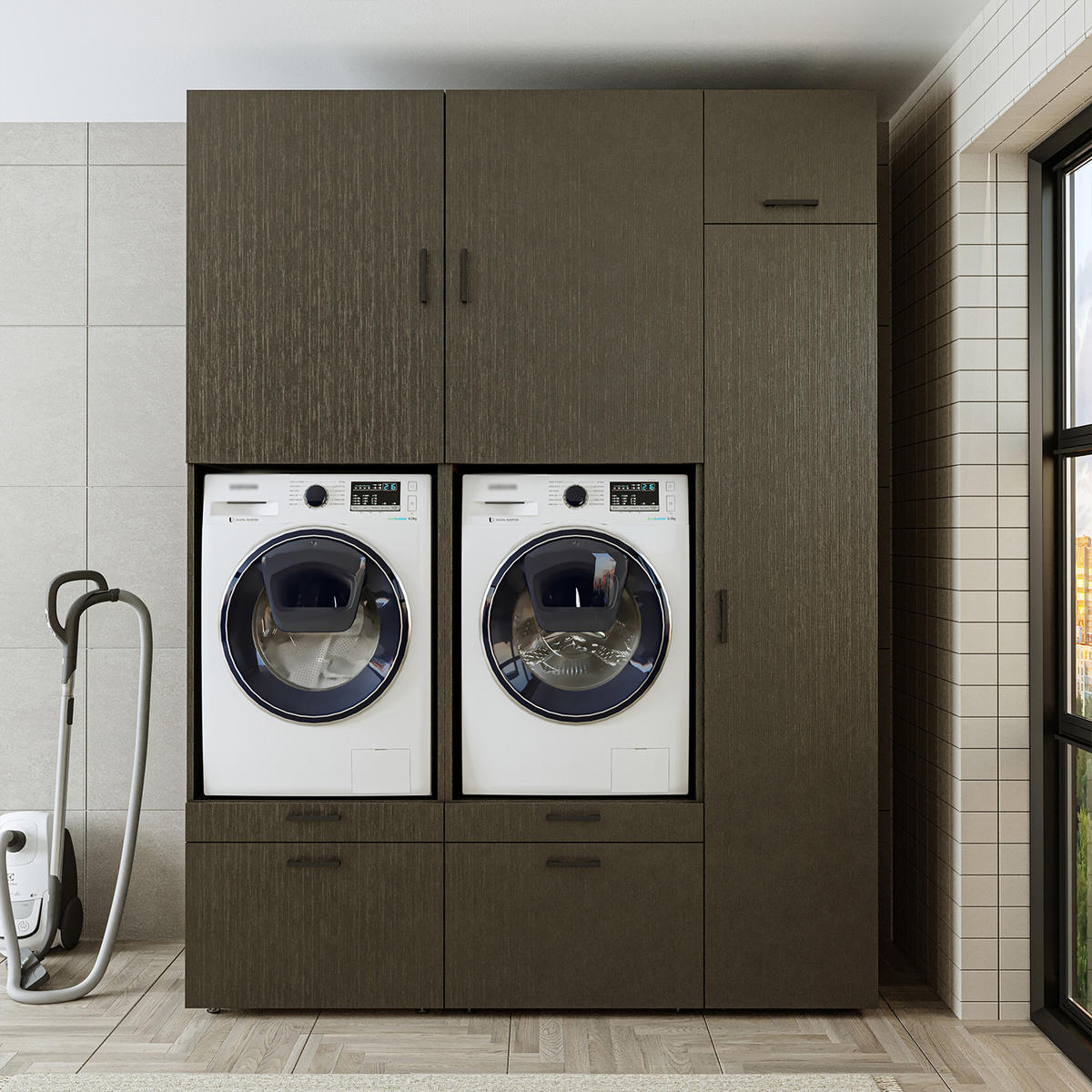 WASCHMASCHINENSCHRANK Serie 2 179cm Breit, 240cm Hoch - Schwarz, Holzwerkstoff (179/240/67cm)