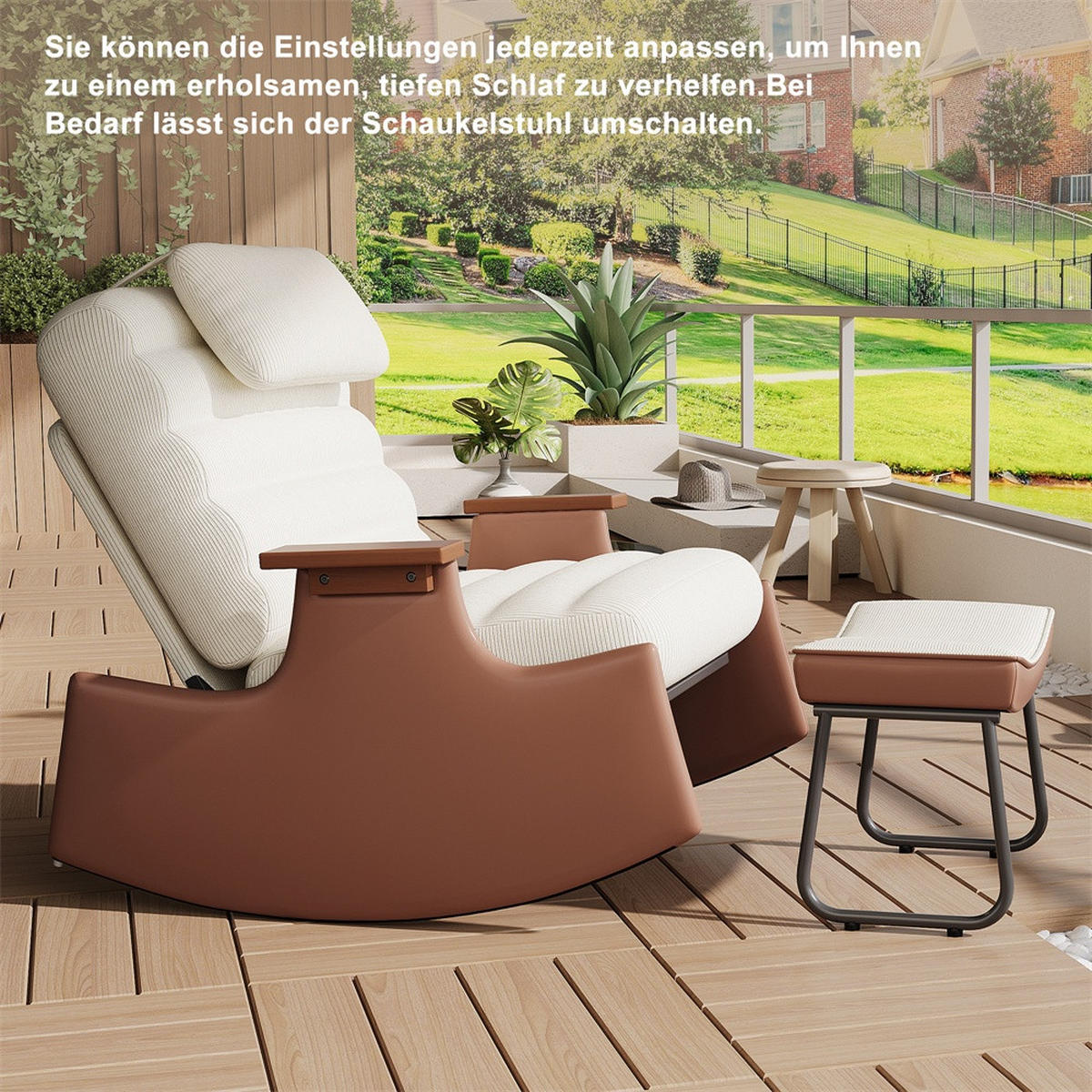 SCHAUKELSTUHL mit Hocker und Kopfkissen - mit 3-stufig verstellbare Rückenlehne und Cord-Bezug - Beige-Braun - Beige, Textil (61.5/81/51.5cm) - DELFA