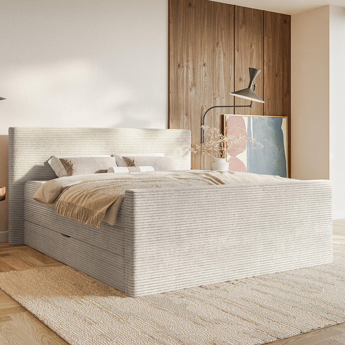 BOXSPRINGBETT Velipoja Cord 160x200 cm, Beige - Beige, Textil (160/200cm) - Fedve