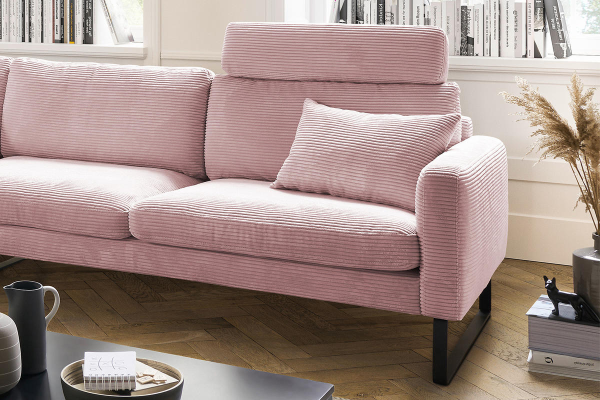 ECKSOFA RICARDA Pink Cord - Pink/Schwarz, Textil/Metall (298/154cm) - KAWOLA