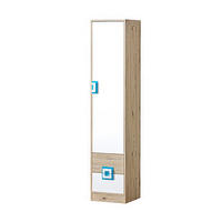 STAURAUMSCHRANK Nico 5 Eiche hell / Weiß-Farbapplikation Türkis 40 / 40 / 190 cm - Türkis/Hellbraun, Holz/Holzwerkstoff (40/190/40cm) - Feldmann-Wohnen