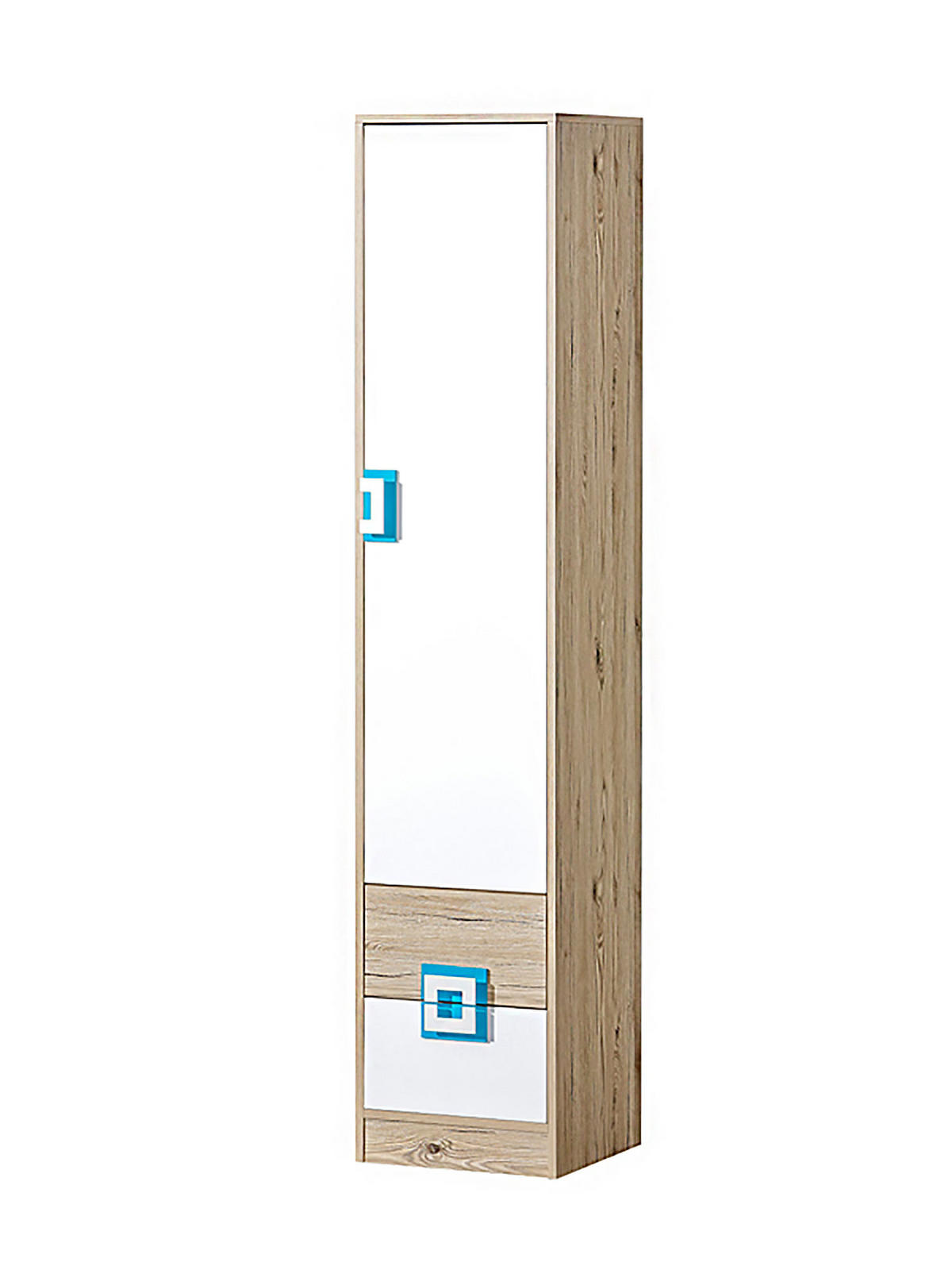 STAURAUMSCHRANK Nico 5 Eiche hell / Weiß-Farbapplikation Türkis 40 / 40 / 190 cm - Türkis/Hellbraun, Holz/Holzwerkstoff (40/190/40cm) - Feldmann-Wohnen