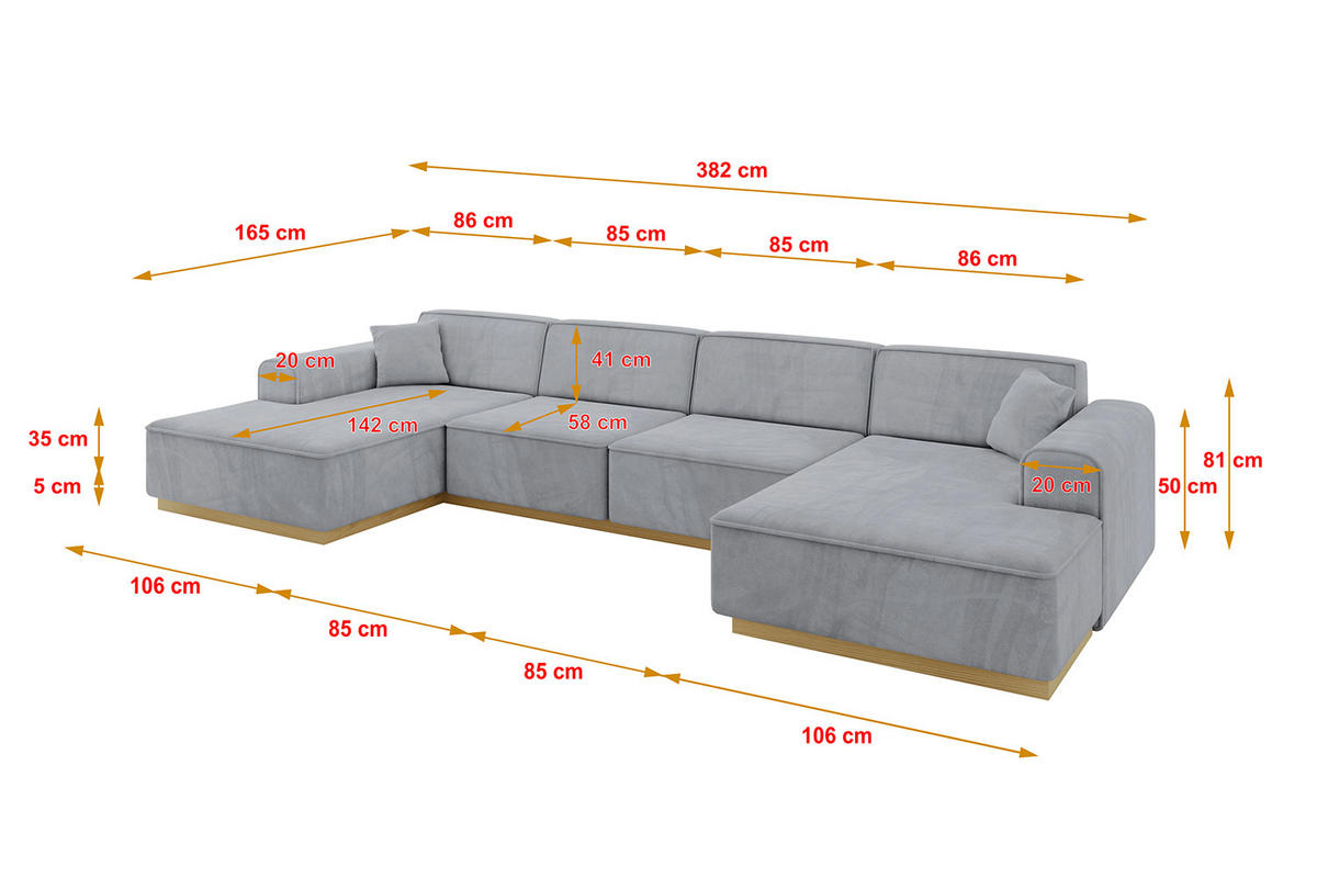 WOHNLANDSCHAFT IREA-U2-v2 - 382x165x81 cm Grau - Grau, Holzwerkstoff/Textil (382/81/165cm) - ALTDECOR