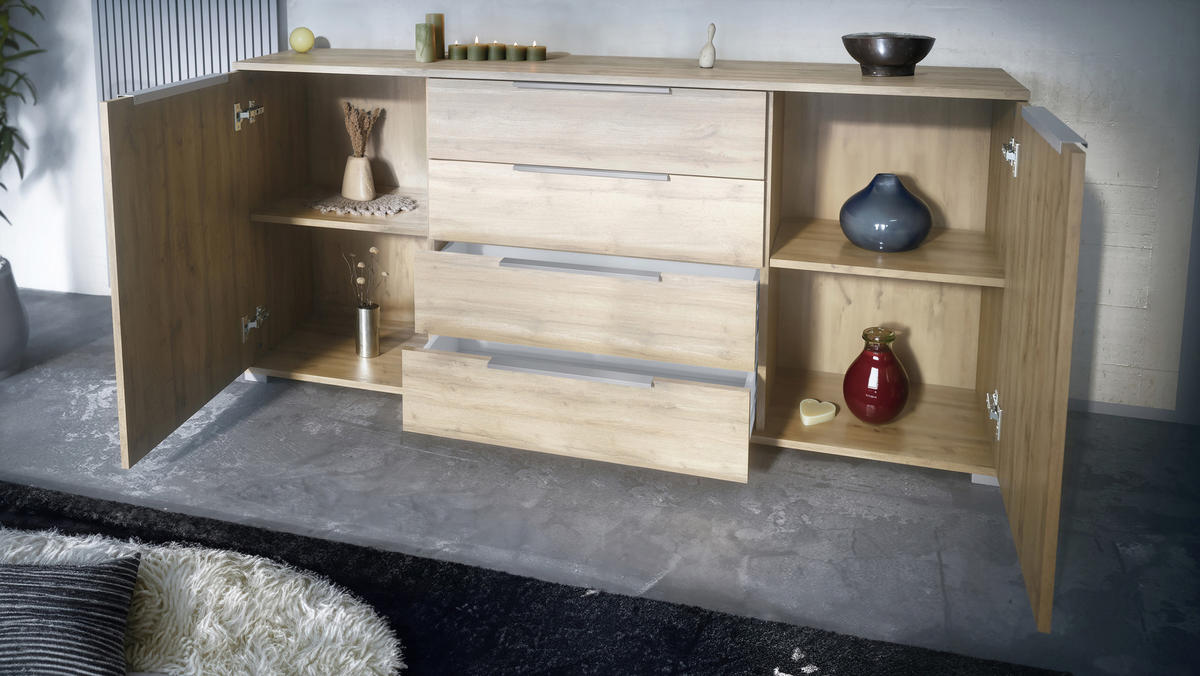 SIDEBOARD Linio Weiß Hochglanz - Weiß Hochglanz, Holzwerkstoff (166.5/75.5/35cm) - Vladon