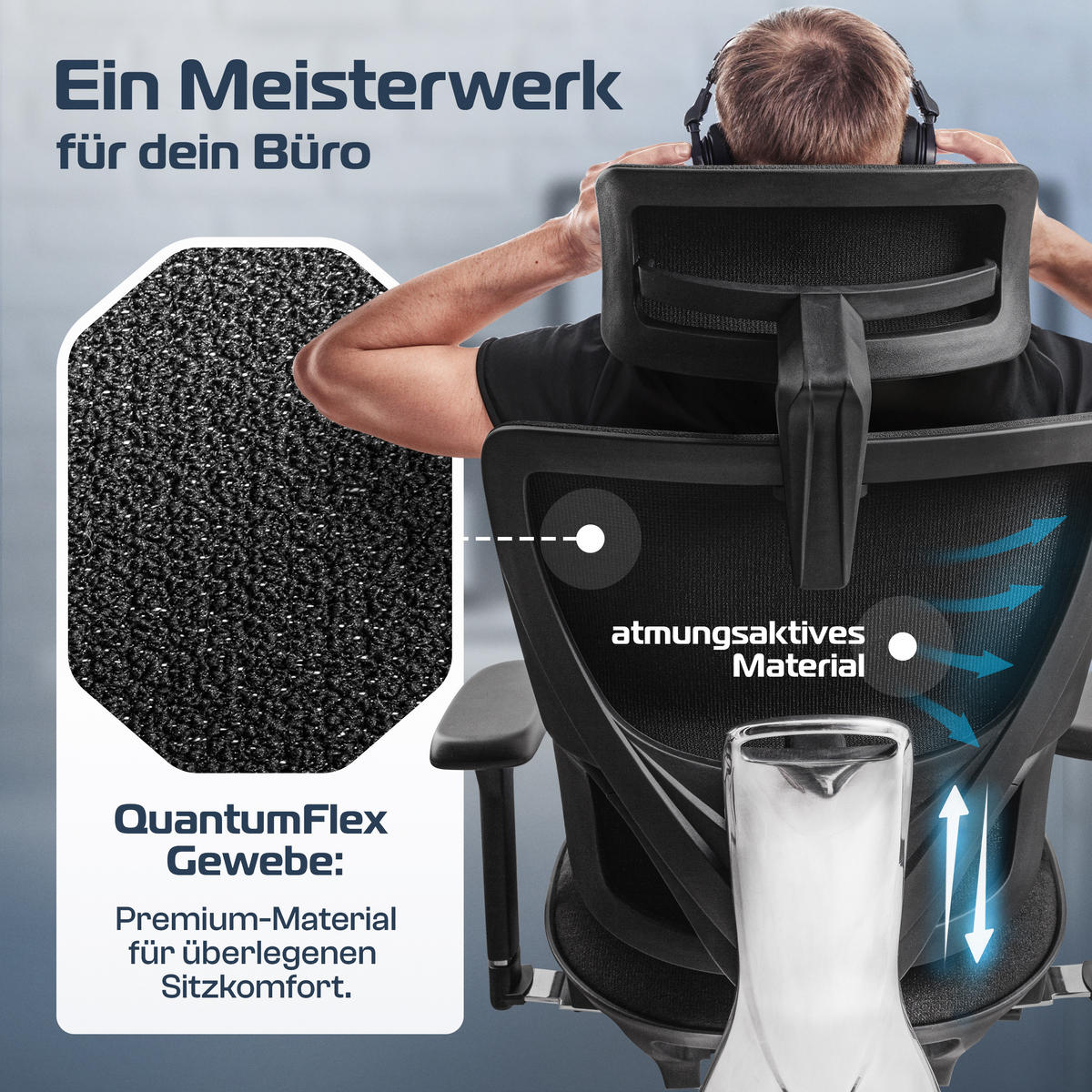 BÜROSTUHL MasterSeat Schwarz - Silberfarben/Schwarz, Kunststoff/Textil (70/135/70cm) - Clouvou