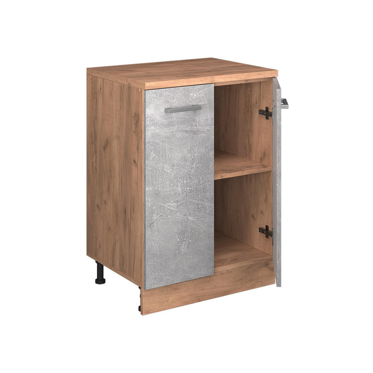 KUHINJSKA OMARA ZA POŠEVNE STREHE R-Line, Beton, 60 cm brez naklona z 2 vrati - siva/medeni hrast, leseni material (60/83.8/46cm) - Vicco