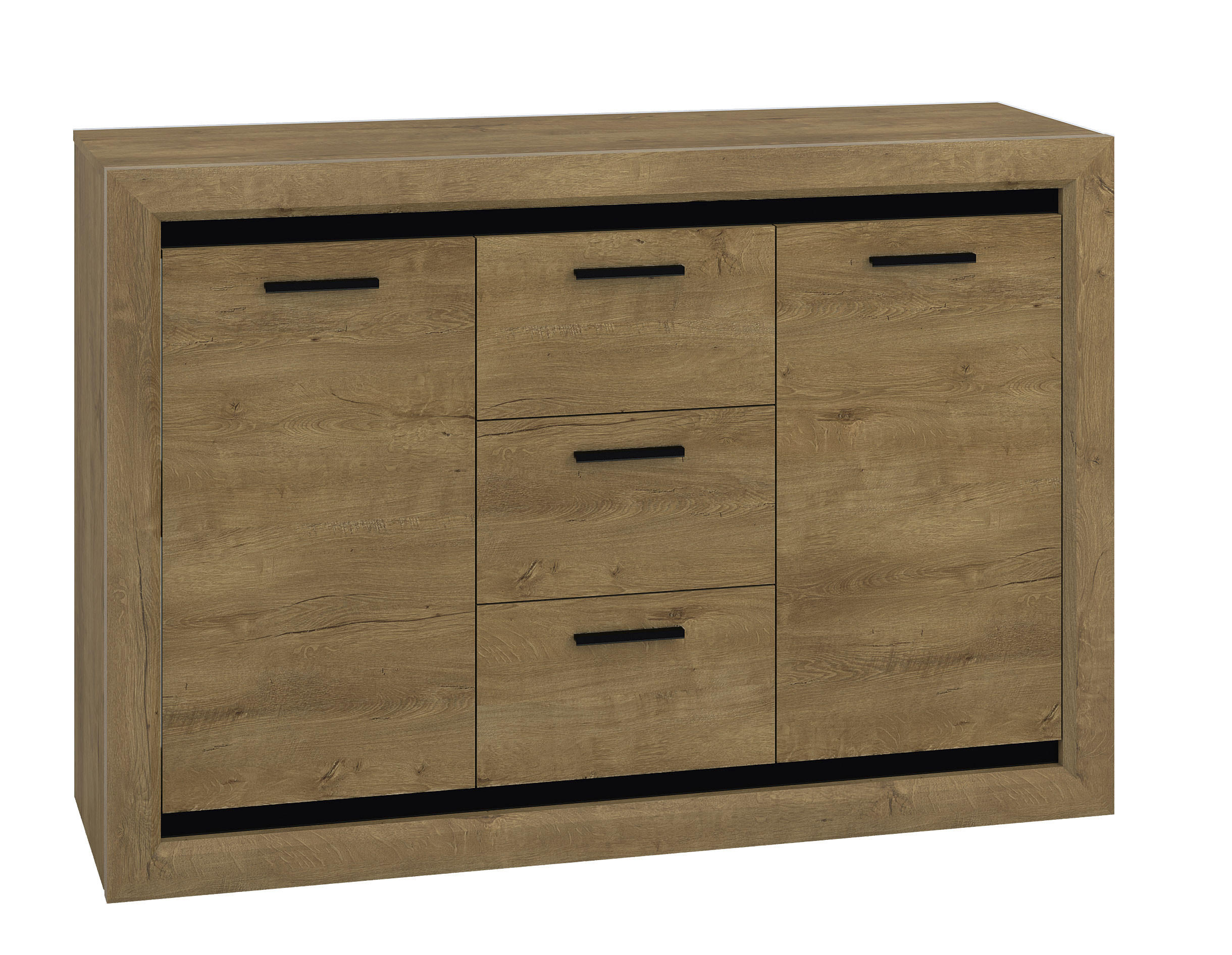 SIDEBOARD Baltica Lefkas Eiche / schwarz 138 / 43 / 94cm - Eichefarben/Schwarz, Holz/Holzwerkstoff (138/94/43cm) - Feldmann-Wohnen