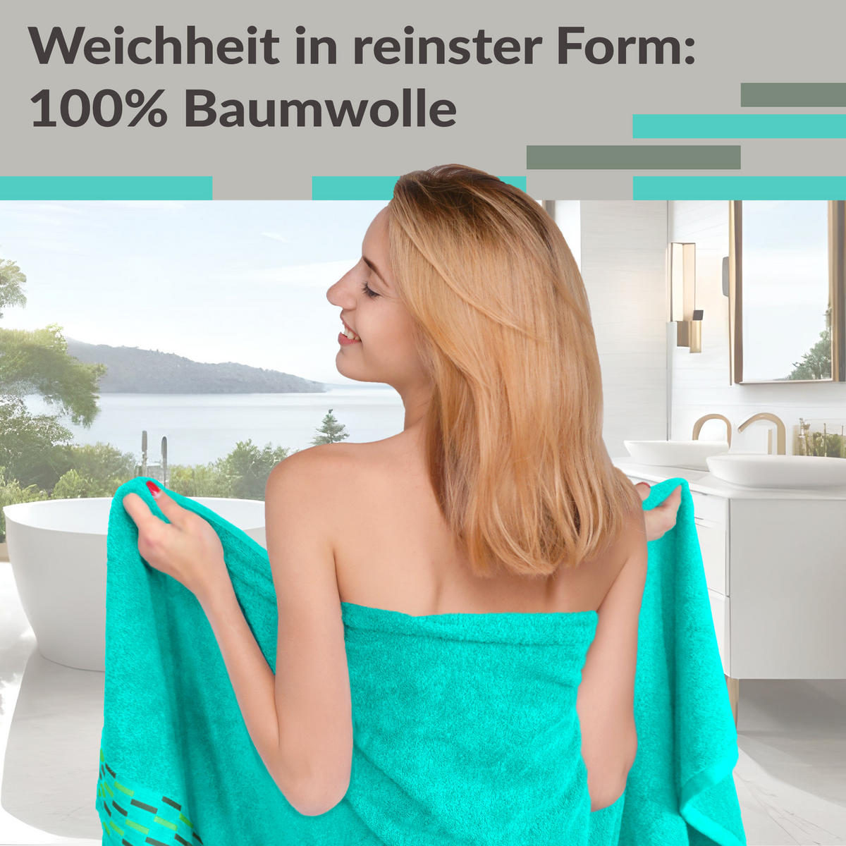DUSCHTUCH Lugano Türkis 2er 70x140 cm - Türkis, Textil (70/140cm) - Lashuma