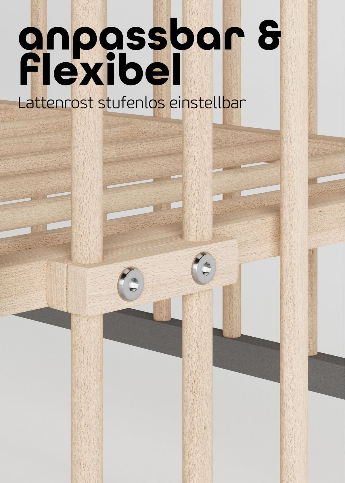BEISTELLBETT Matratze Cloud Air & Umbauseite - grau/natur - Dreamy 4 in 1 Bett - Naturfarben/Grau, Holz (120/90/60cm) - Sämann – make a difference.
