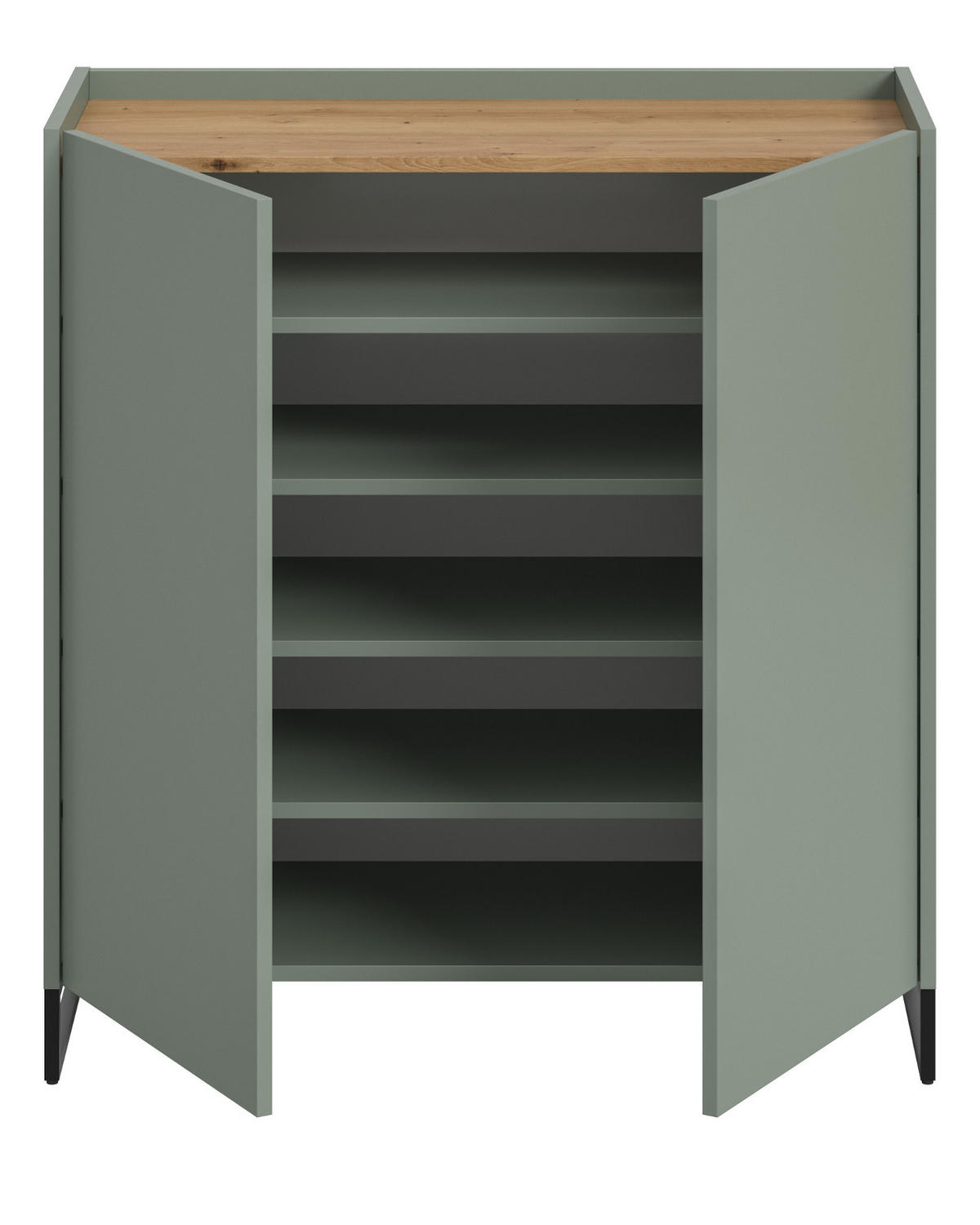 SCHUHSCHRANK Salbei grün, Artisan Eiche, Flur Kommode 90 x 97 cm, Soft-Close - Salbeigrün/Schwarz, Holzwerkstoff/Metall (90/97/38cm) - Inn.Furn