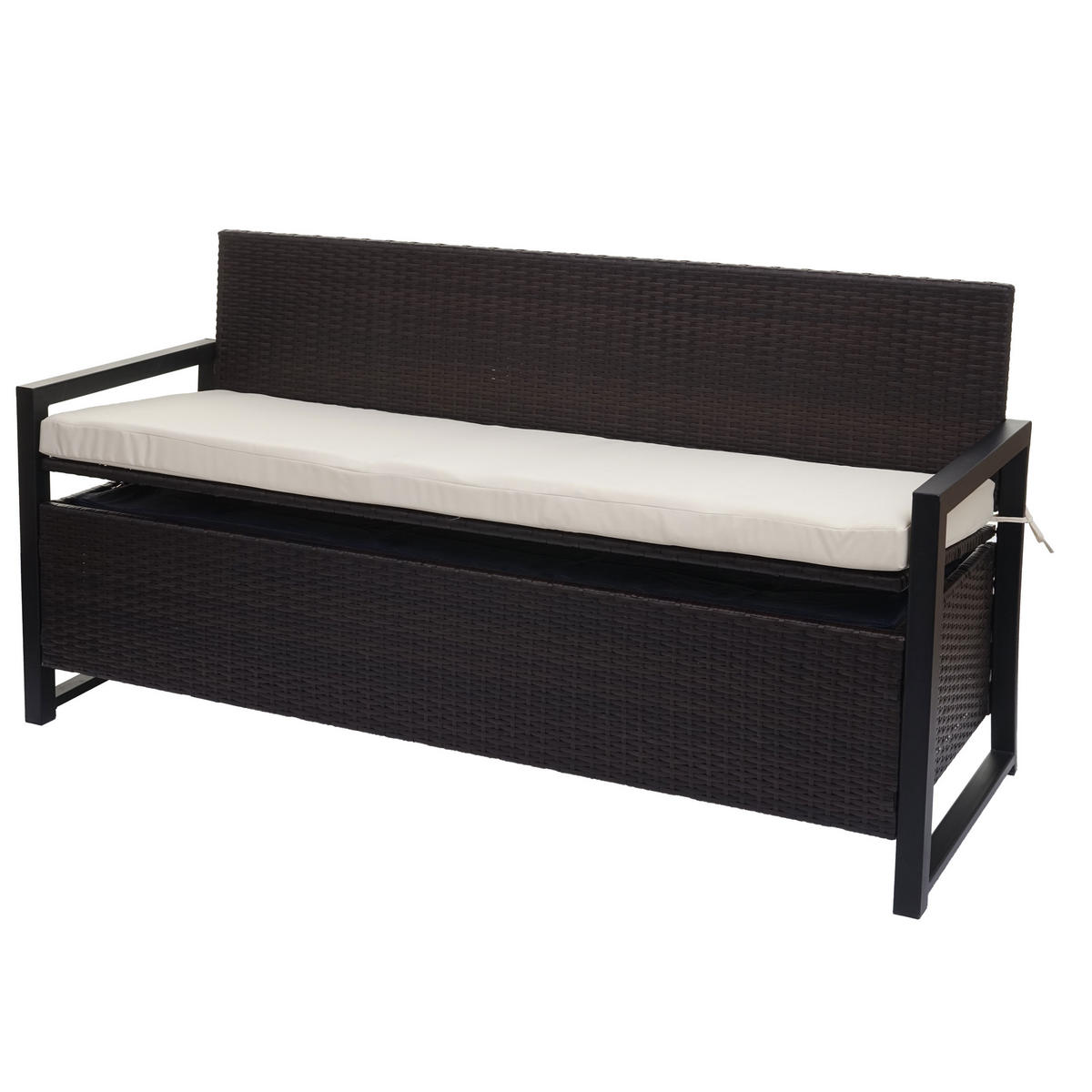 POLY-RATTAN 3ER SITZBANK Braun, Cremeweiß - Braun/Weiß, Kunststoff (164/87/57cm) - MCW