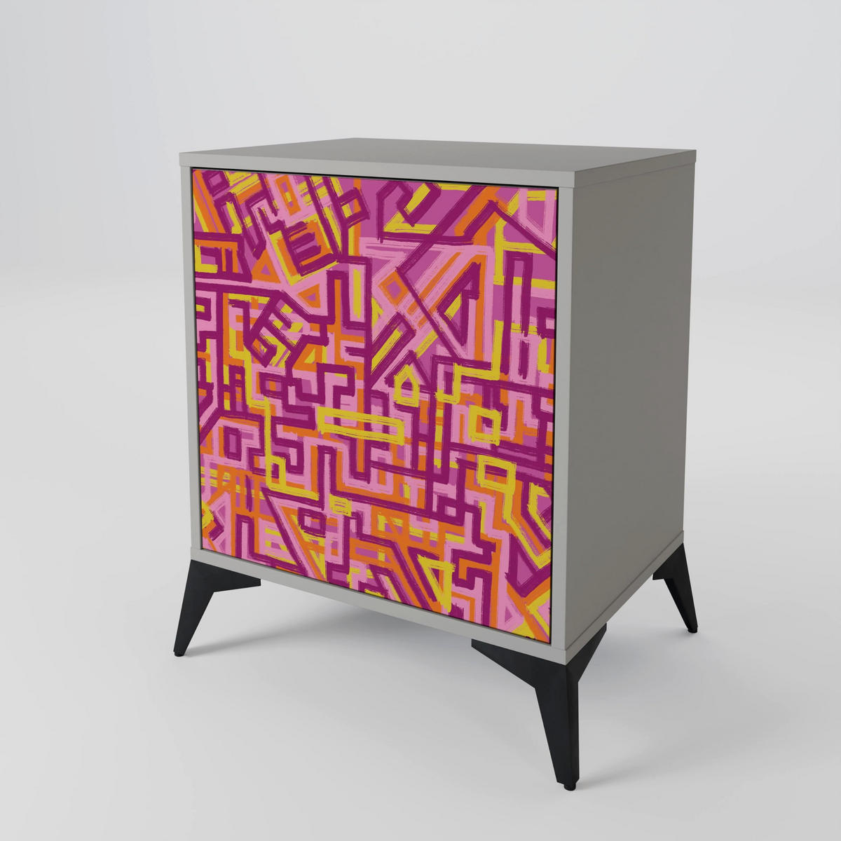 SIDEBOARD LOVELY MEMORIES, Grau, 57,5x42x75,5 cm, Goldfarbene Metallfüße - Goldfarben/Multicolor, Holzwerkstoff/Metall (57.5/75.5/42cm) - SpaceRebels