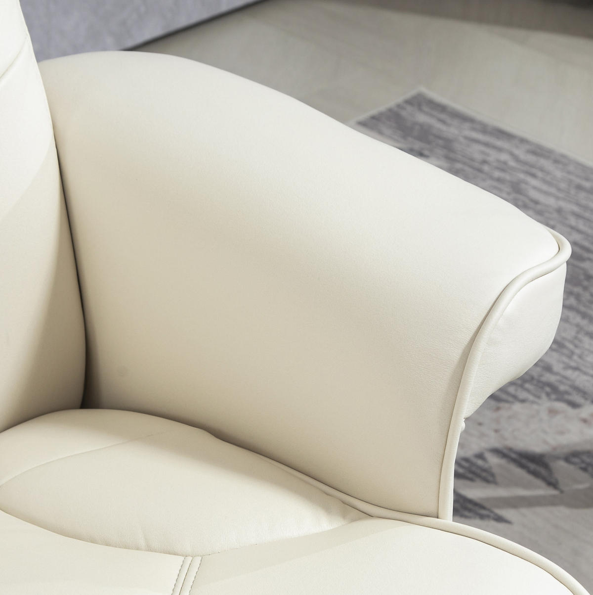 RELAXSESSEL mit Hocker 84/84/104 cm in Cremeweiß mit Liege- und Schaukelfunktion - Creme, Leder (84/104/84cm) - BEAOK