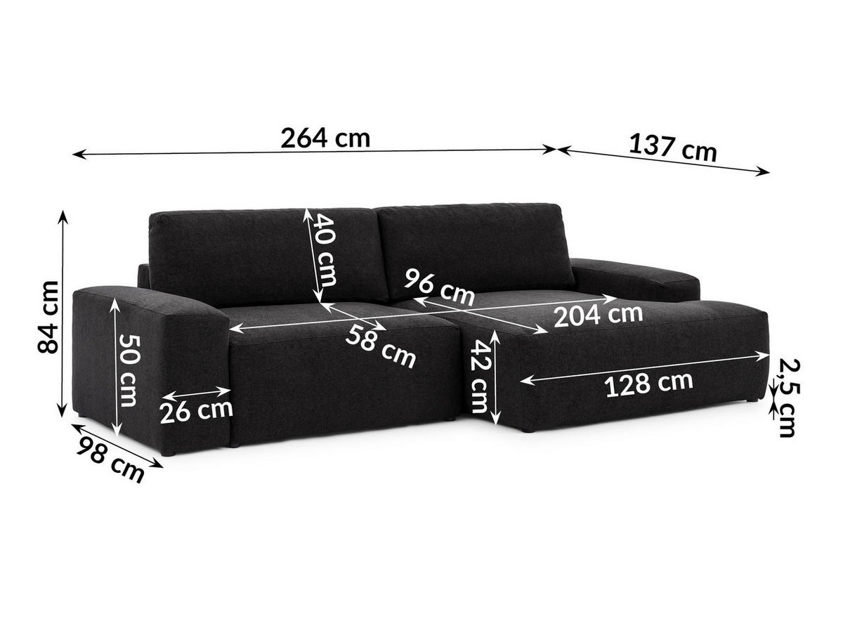 ECKSOFA Lennon aus Schwarz Strukturstoff mit Schlaffunktion und Bettkasten - Schwarz, Holz/Kunststoff (264/137cm) - S-Style
