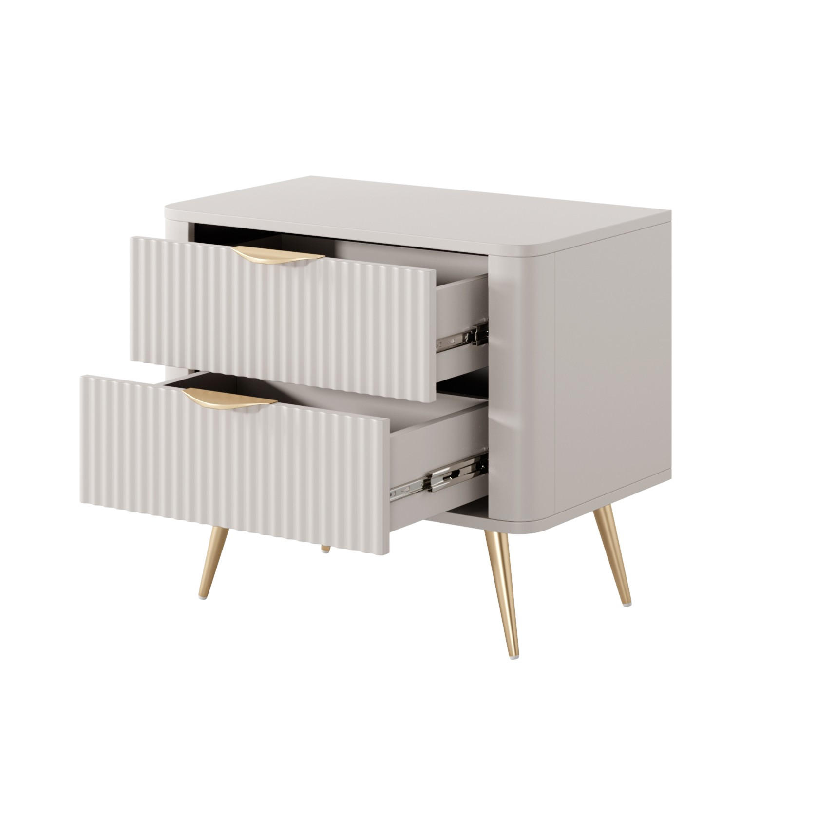 NACHTTISCH Lante Beige, Goldene Beine, Nachtkommode mit 2 Schubladen - Beige, Holzwerkstoff (63/55/38cm) - Bettso