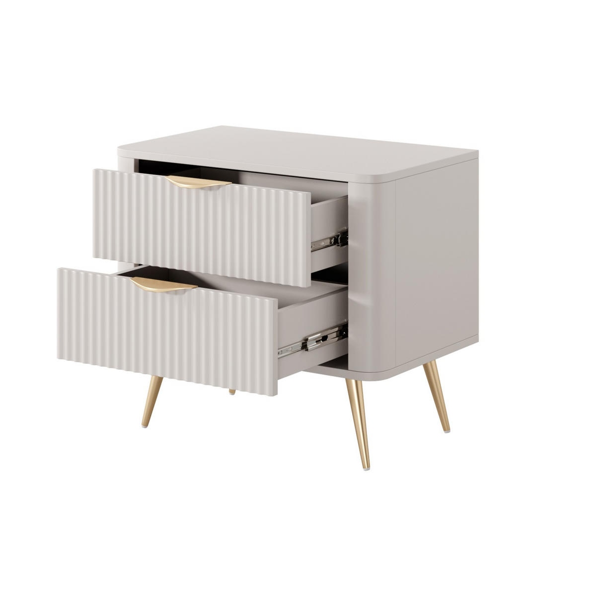 NACHTTISCH Lante Beige, Goldene Beine, Nachtkommode mit 2 Schubladen - Beige, Holzwerkstoff (63/55/38cm) - Bettso