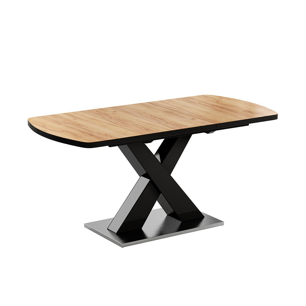 ESSTISCH Chinto Schwarz/Eiche rustikal 120 x 80 cm ausziehbar - Wildeiche/Schwarz, Holzwerkstoff (80/120/76cm) - Vicco