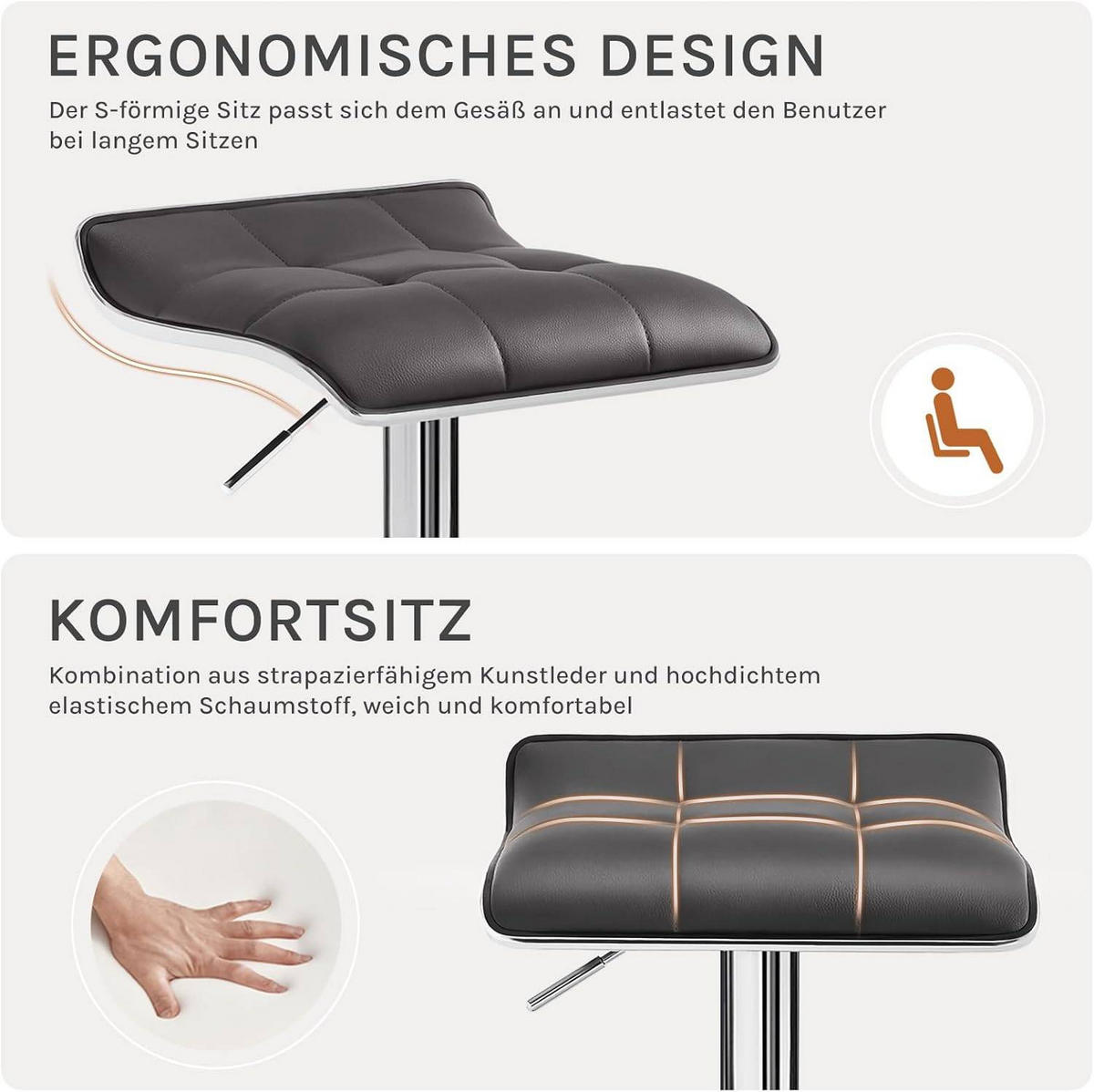 BARHOCKER, Hocker höhenverstellbar, aus PU-Kunstleder Metall - Grau, Metall (39/83/39cm) - Woltu