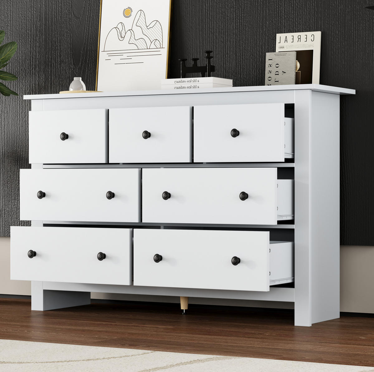 ANRICHTE Sideboard 152/40/88,5 cm aus Spanplatte mit 7 Schubladen im Landhausstil Weiß - Weiß, Holzwerkstoff (150/89/40cm) - Modenvie