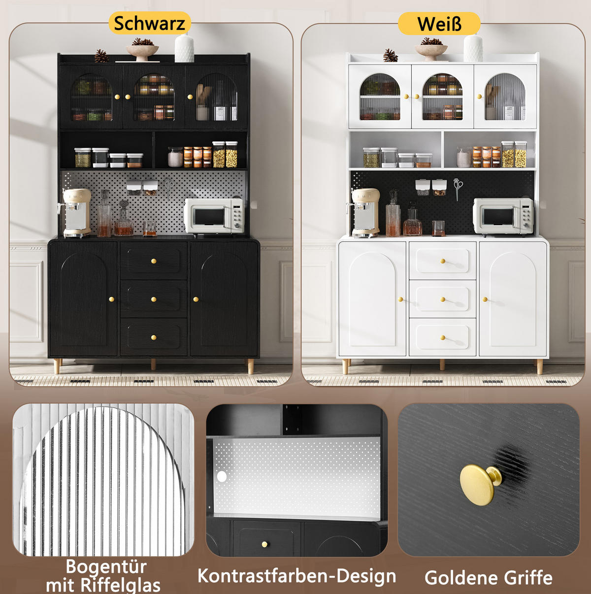 BUFFETSCHRANK 120/40/190 cm mit Lochplatte, 3 Schubladen und verstellbaren Einlegeböden, Schwarz - Schwarz, Holzwerkstoff (120/190/40cm) - Redom