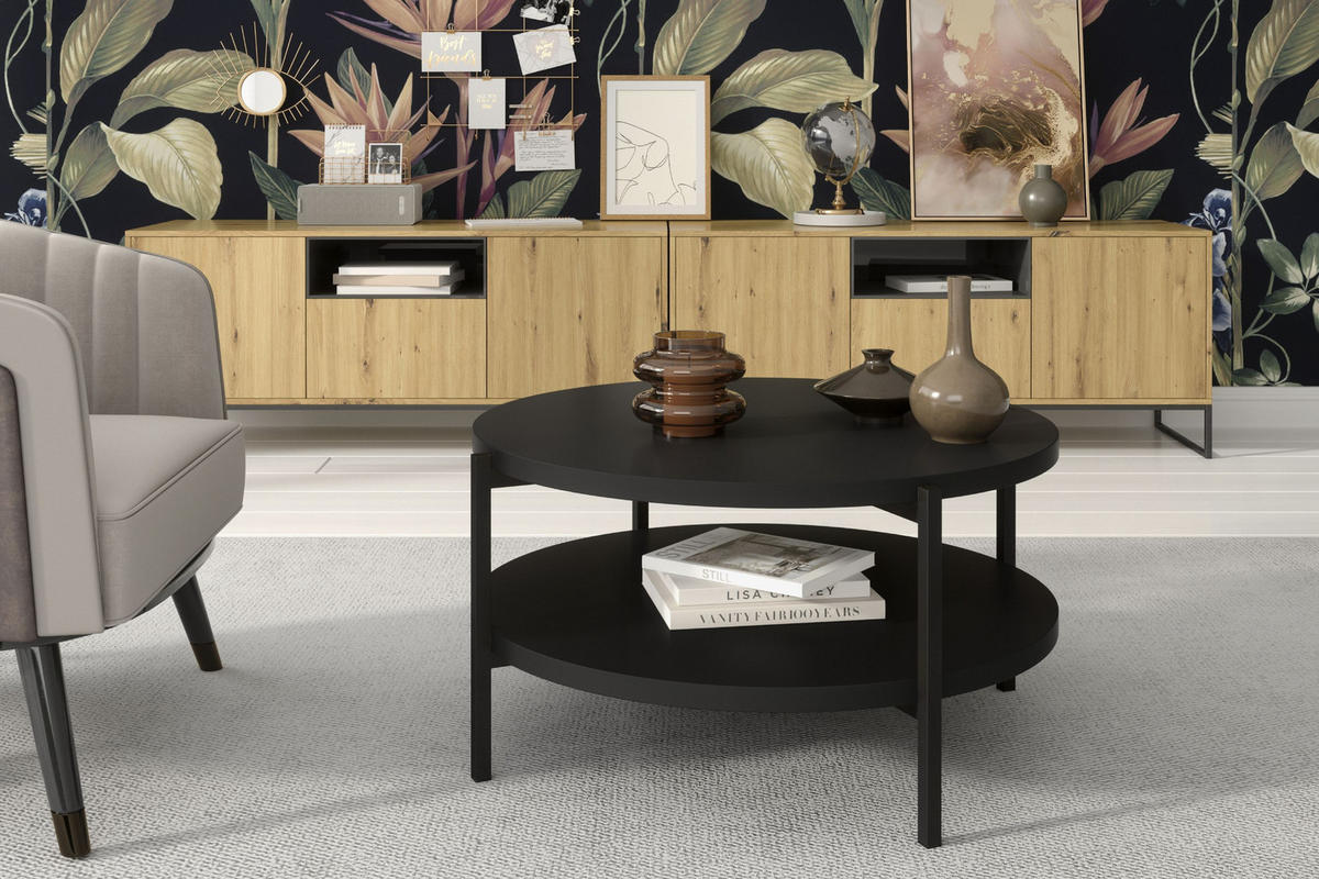 COUCHTISCH GERIS mit Ablageboden, Spanplatte, schwarz - Schwarz, Holz/Metall (85/85/43cm) - KONSIMO®
