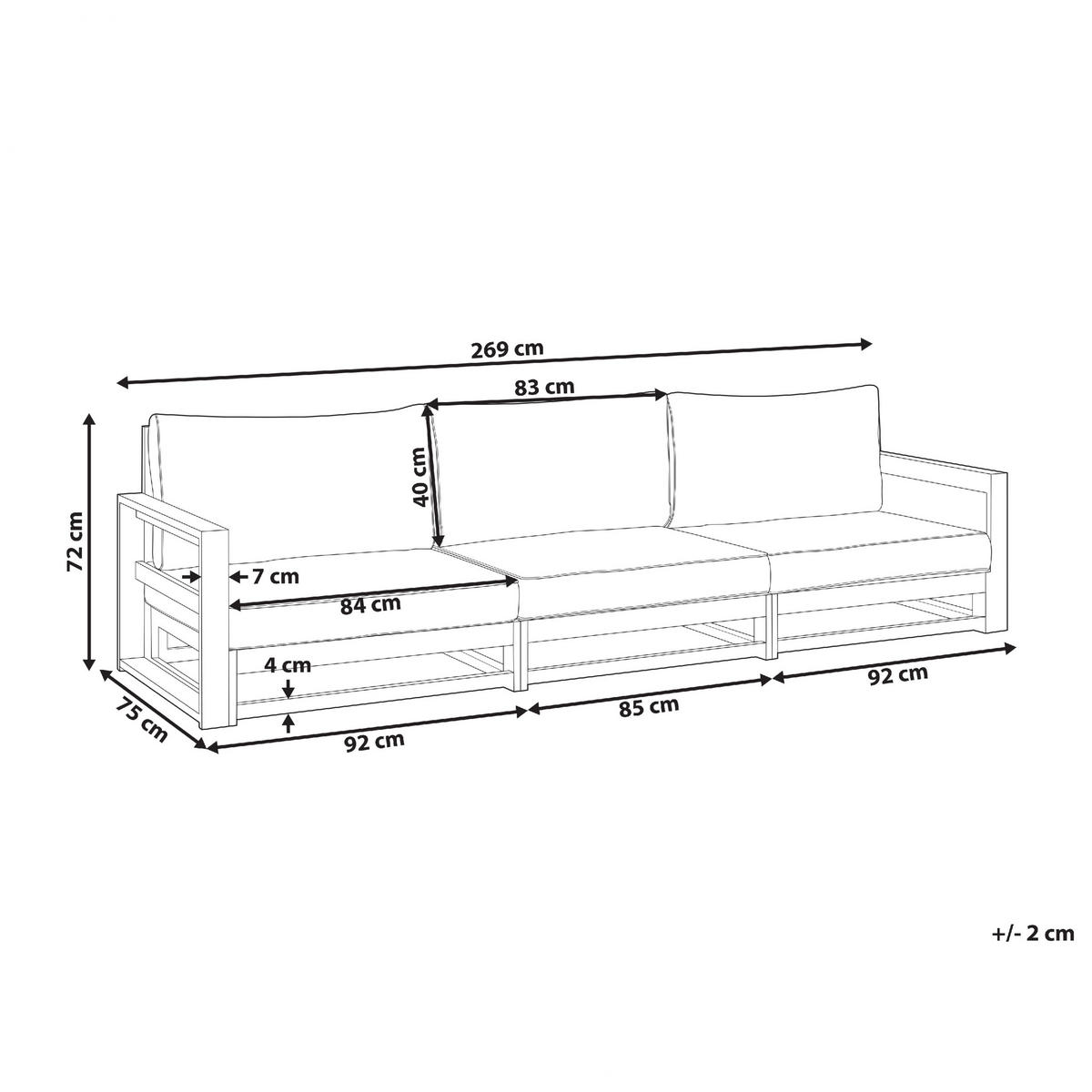 3-SITZER-GARTENSOFA Zertifiziertes Akazienholz hellbraun modular Auflagen taupe Timor II - Hellbraun/Beige, Holz (269/72/75cm) - Beliani