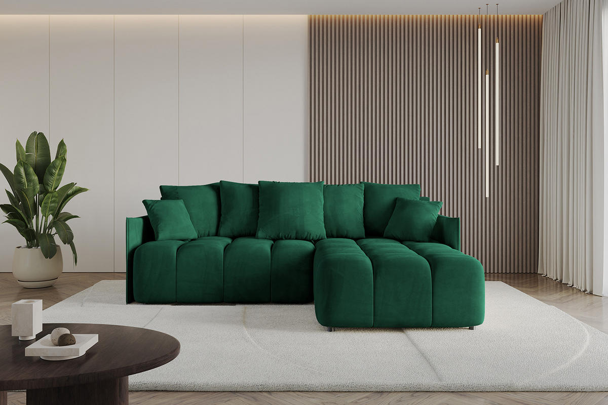 ECKSOFA mit Schlaffunktion und Bettkasten LONLI-L 242x175x88 Dunkelgrün Velours - Dunkelgrün, Holzwerkstoff/Kunststoff (242/175cm) - ALTDECOR