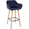BARHOCKER Samt dunkelblau - Eukalyptusholzfarben/Dunkelblau, Holz/Textil (51/101/50cm) - CLP